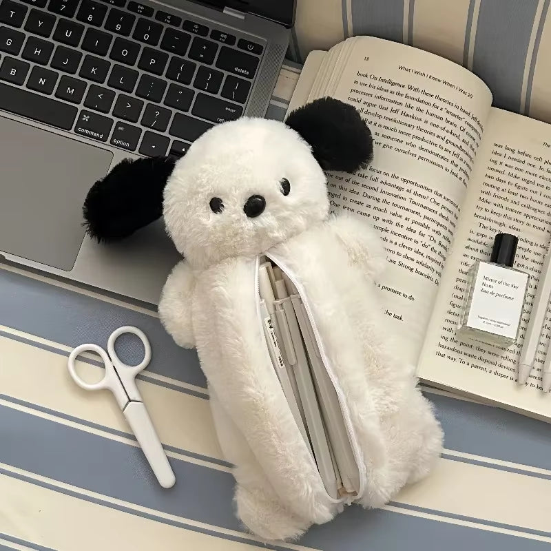 Korea Style Puppy Pencil Case Soft Plush School Stationary Big Capacity Pen Bag for Student Kawaii Stationary