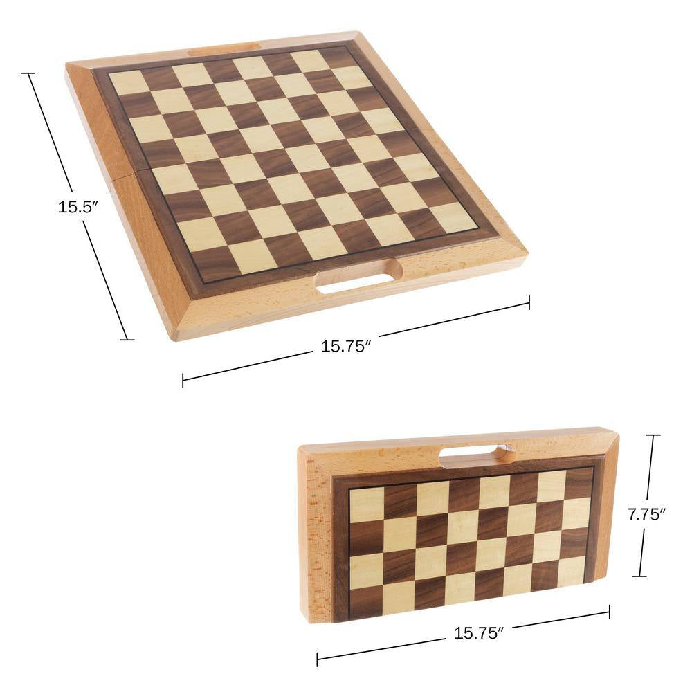 3-In-1 Deluxe Wooden Chess, Backgammon and Chess Set
