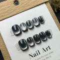 10Pcs Black Handmade Press on Nails Short round Head Cat Eye Design Full Cover Fake Nails Artificial Wearable Manicure Nail Tips
