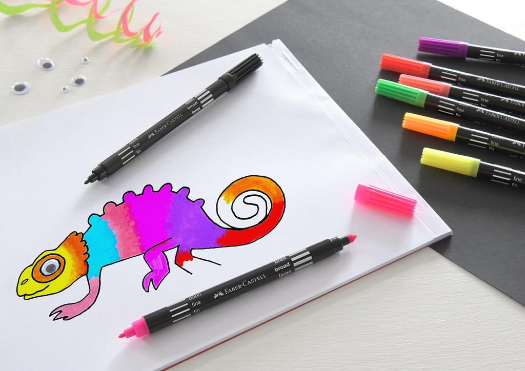 Neon Double-Ended Felt Tip Pens - Set of 10 | with Fine and Wide Tip - Colouring Pens for Children and Adults