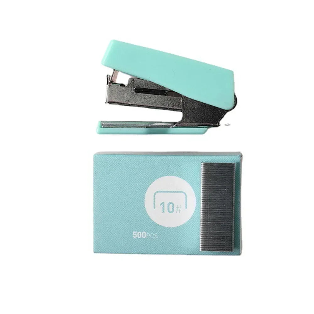 Cute Mini Stapler Morandi Color Metal Stapler Set with 500Pcs 10# Staples Binding Tools Cute Stationery School Office Supplies
