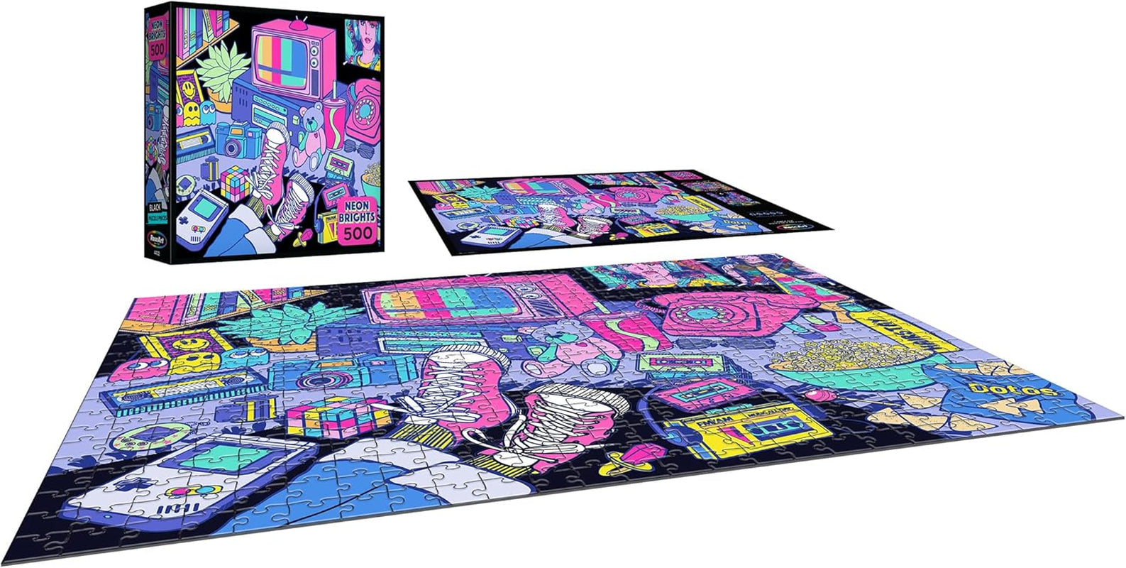- Neon Brights - 1980S - 500 Piece Jigsaw Puzzle, Retro-Inspired, Vibrant Neon Colors, Ages 12 and Up
