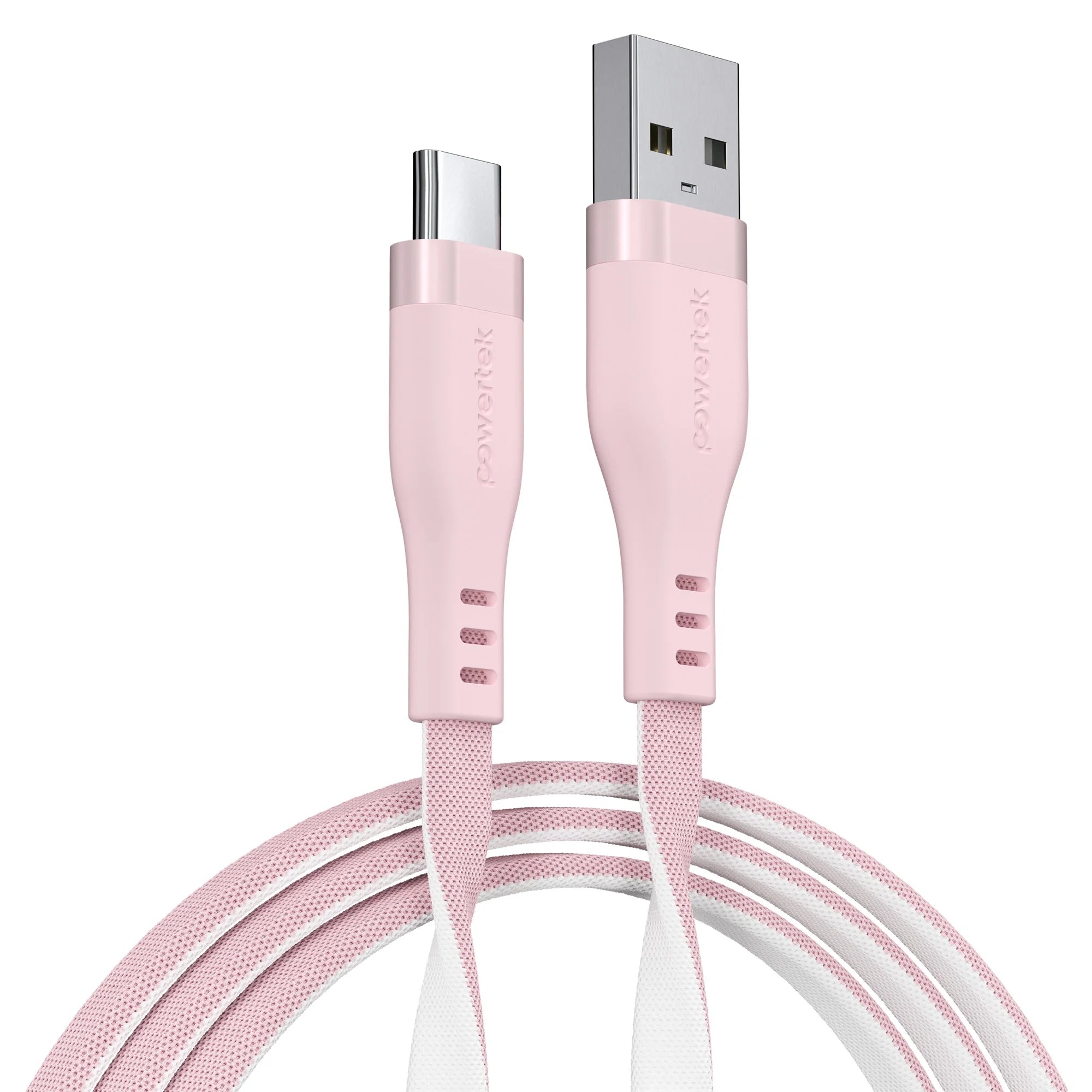 Powertek USB-A to USB-C Two-Tone Pastel Fast Charge Cable, 6 Ft, Pink
