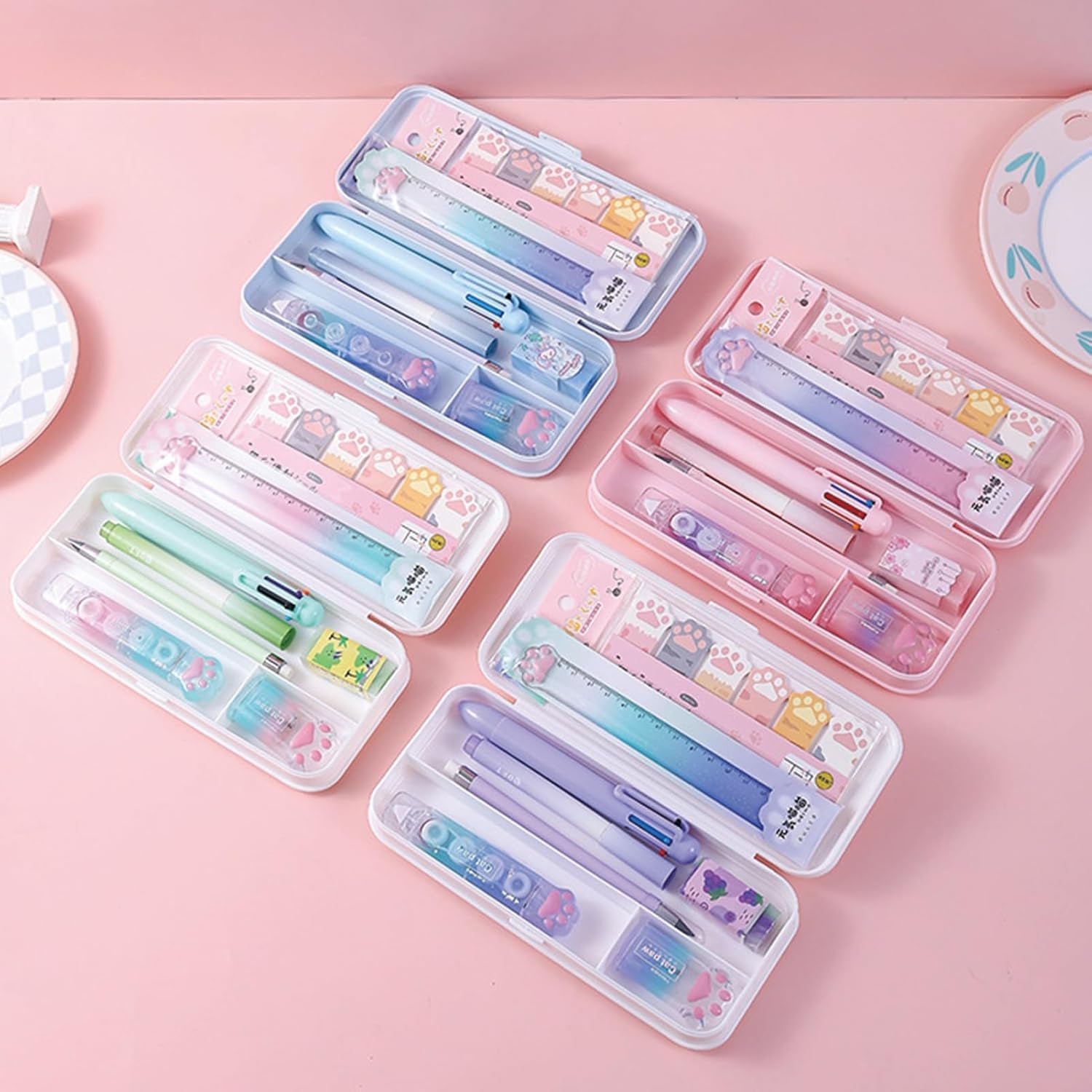 9 Pcs Cute Blue Stationery Set for Girls Boys Women Back to School Supplies Office Supplies Cartoon Cat Paw Stationery Set Aesthetic Kawaii Stationery Gift (Blue)