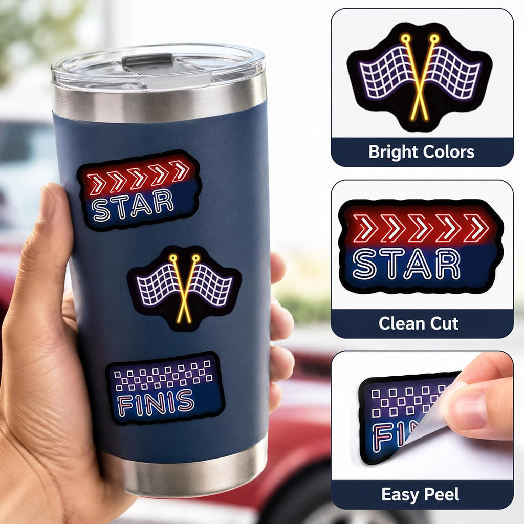 Neon Car Stickers for Racing Fans Boys Water Bottles 50 PCS Waterproof Vinyl Car Stickers Gifts