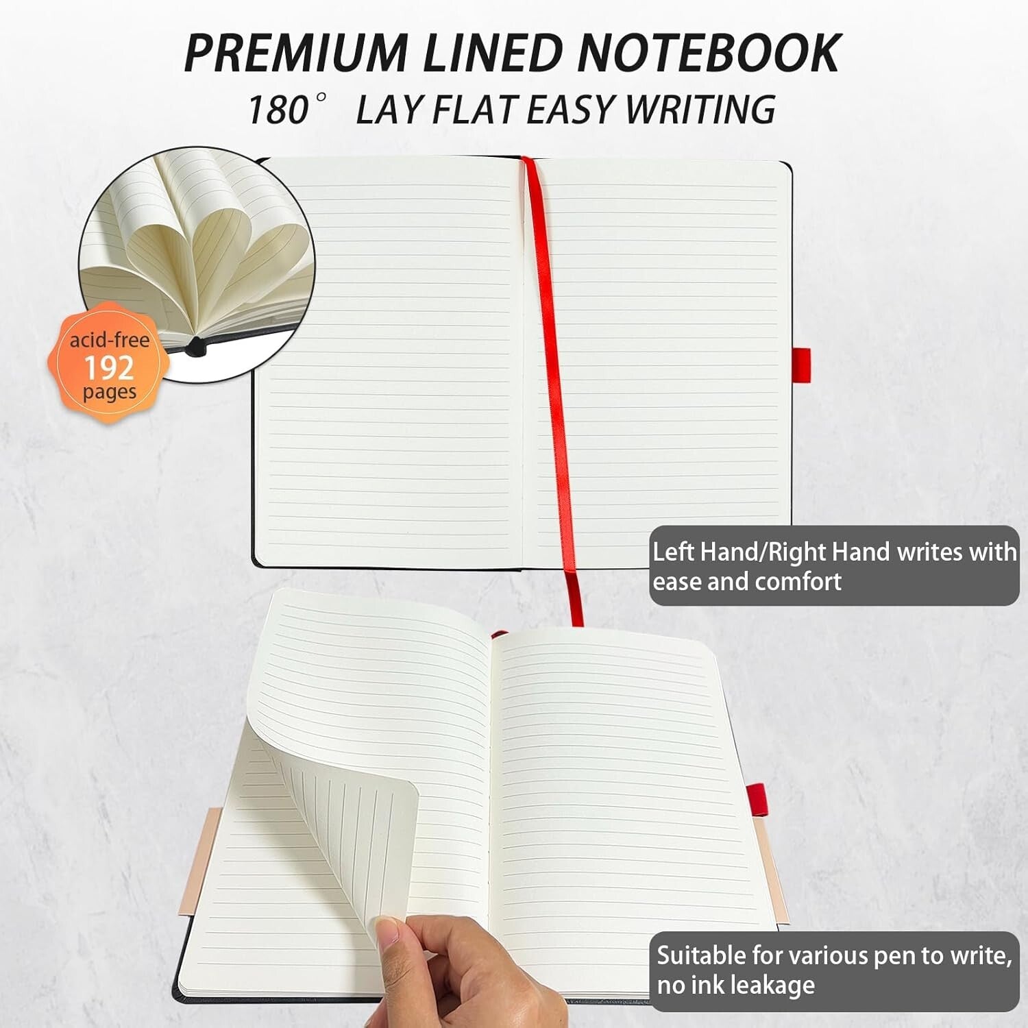 Lined Black Journal Notebook for Writing, 192 Pages, A5 Hardcover Notebooks For
