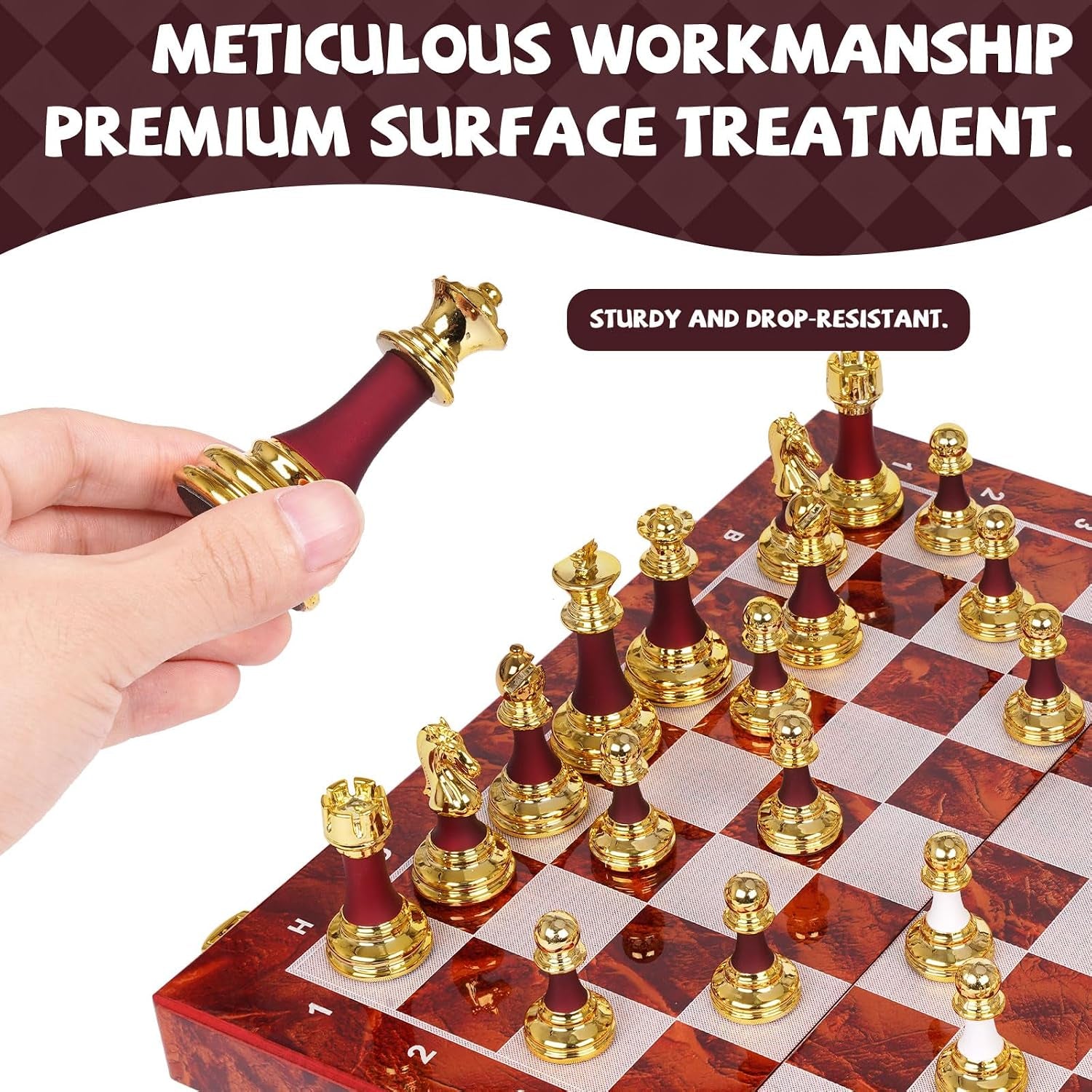 15 Inch Chess Set with Weighted Acrylic Chess Pieces – Tournament Size 3.5” King – Elegant Folding Chess Board for Adults and Kids, Professional Family Chess Board Game Set for Home, Office & Gift