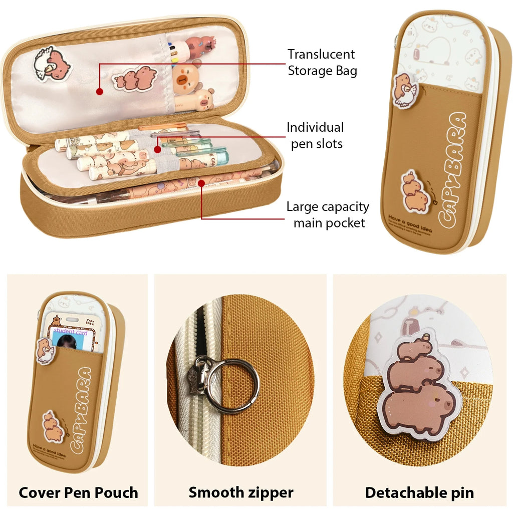 Cute Capybara Stationery Set,Kawaii Stationery Christmas Birthday Gifts,Includes Ballpoint Pens,Erasers, Mechanical Pencils,Lead Refills,Gel Pens, Highlighter,For Office Home Supplies