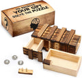 Secret Puzzle Box Cash Gift Wooden Puzzle Box for Adults Brain Teaser Wooden with Hidden Compartments for Christmas Cash Gift (Brown,15.5 X 8.4 X 5 Cm,Three Opening)