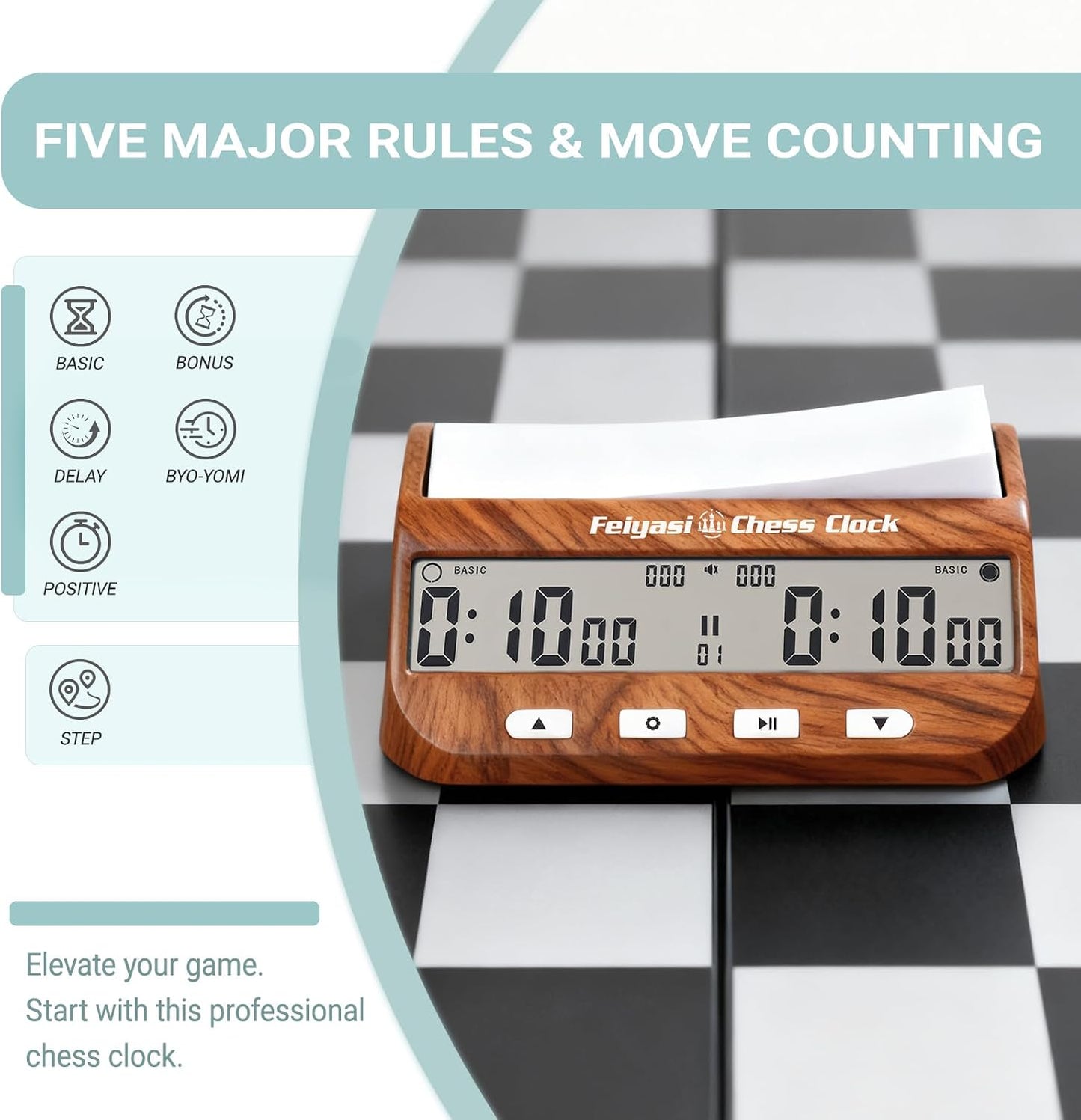 Chess Clock, Competition Specific Chess Timer, Portable Digital Electronic Large Screen Chess Clock,Suitable for Timers in Chess, Go, Checkers, and Other Board Games (Wood Grain Color)