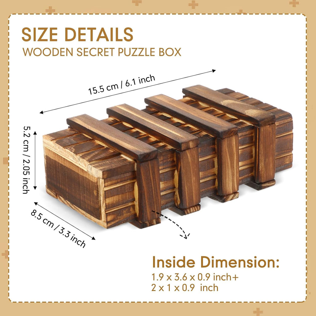 Secret Puzzle Box Cash Gift Wooden Puzzle Box for Adults Brain Teaser Wooden with Hidden Compartments for Christmas Cash Gift (Brown,15.5 X 8.4 X 5 Cm,Three Opening)