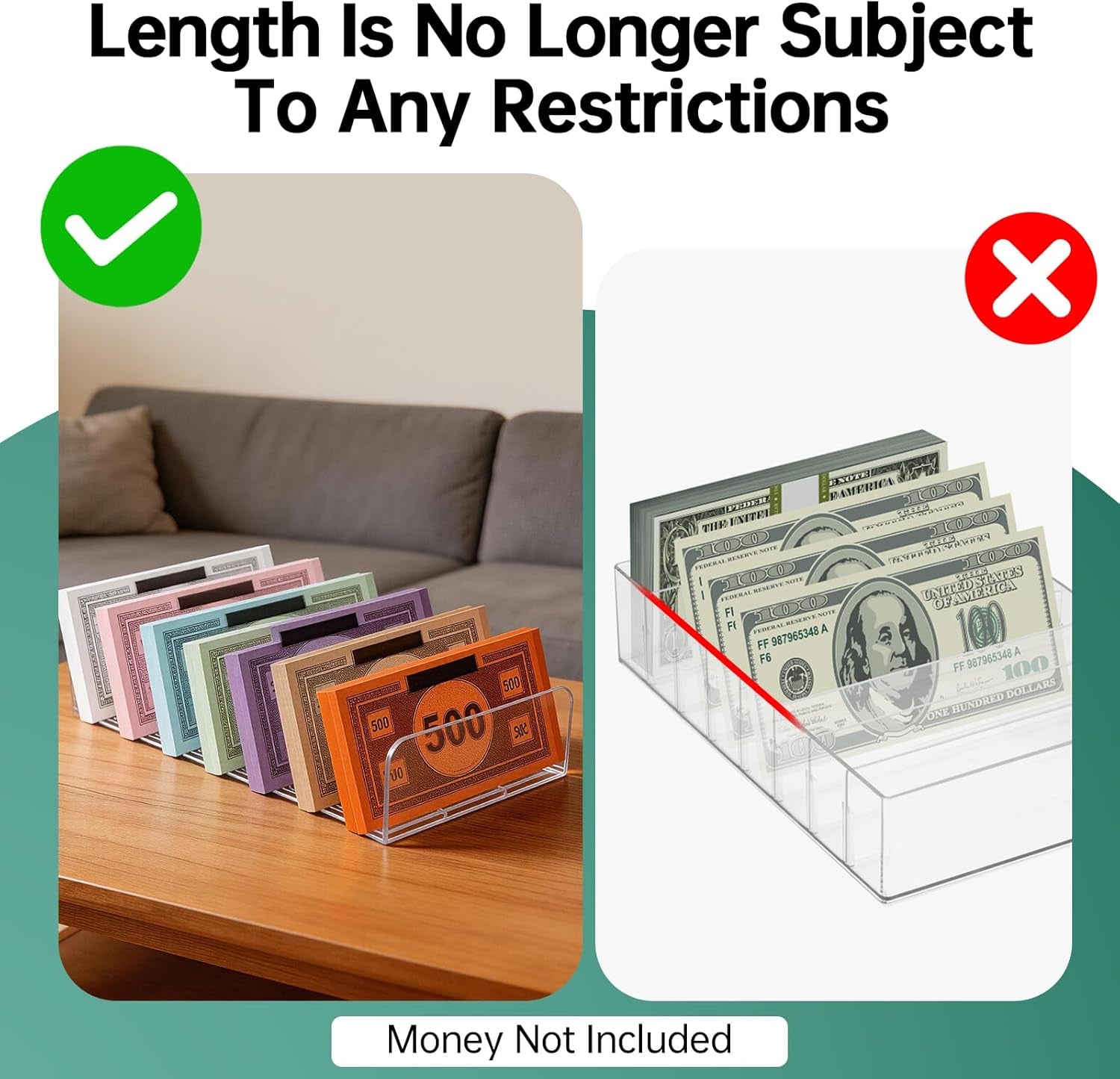 Money Tray Compatible with Monopoly-7 Slots,Clear Acrylic Money Organizer, Banker Tray Compatible with Monopoly Accessories(2Pack,Trays Only)