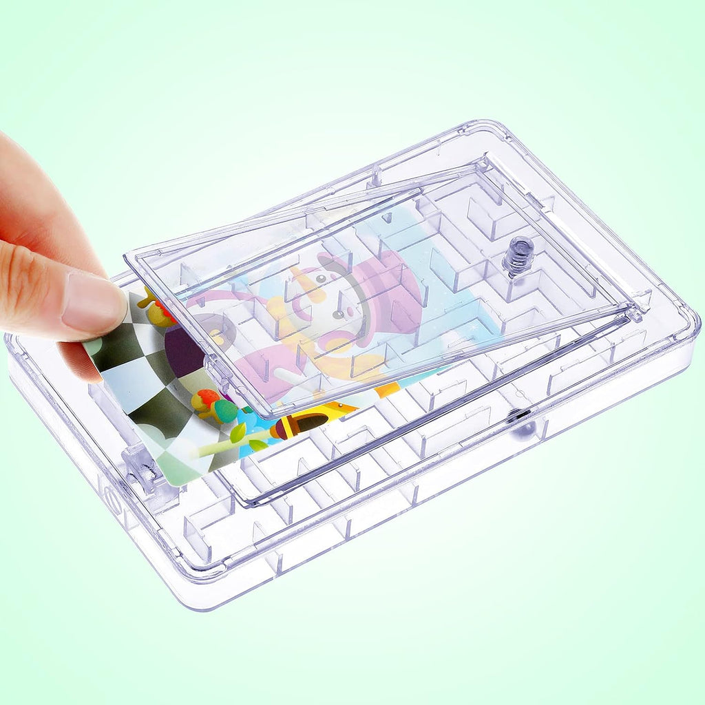 2-Piece Maze Puzzle Present Box - Plastic Card Holder, Intellectual Pinball Machine Game - Fun & Challenging for Teens & Adults (Clear, Pink)