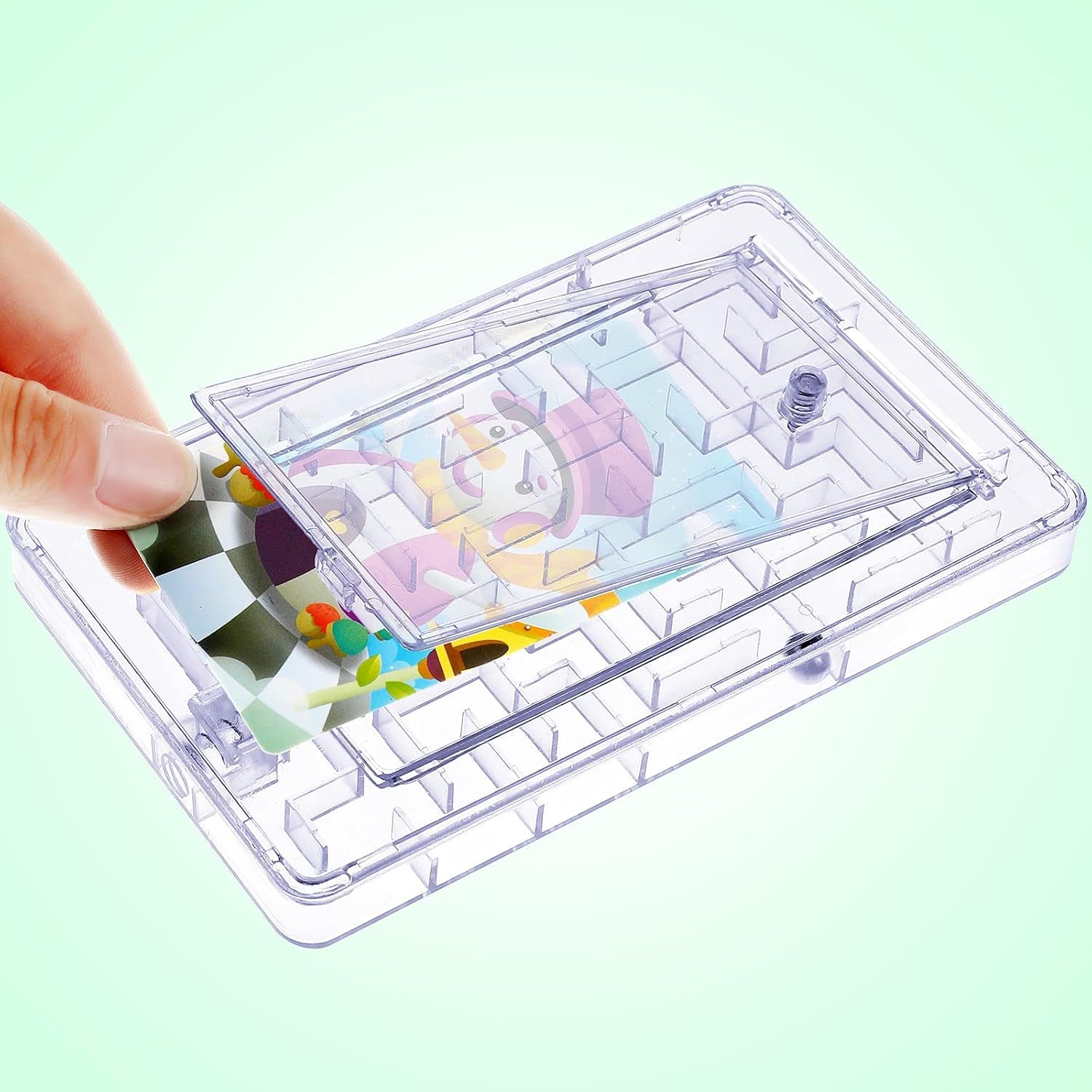 2-Piece Maze Puzzle Present Box - Plastic Card Holder, Intellectual Pinball Machine Game - Fun & Challenging for Teens & Adults (Clear, Pink)