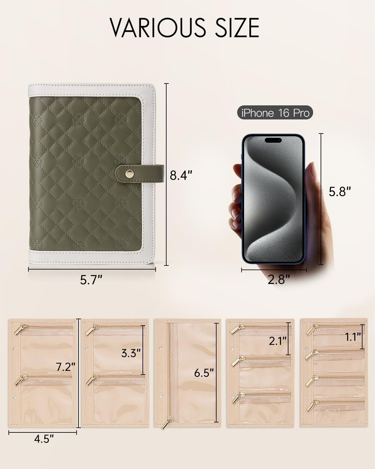 Travel Jewelry Organizer Case,Mom Gifts from Daughter,Jewelry Storage Book Ring Binder with Clear Zipper Velvet Jewelry Pouch Bag,Travel Essentials for Rings,Necklace,Earrings-Olive Green