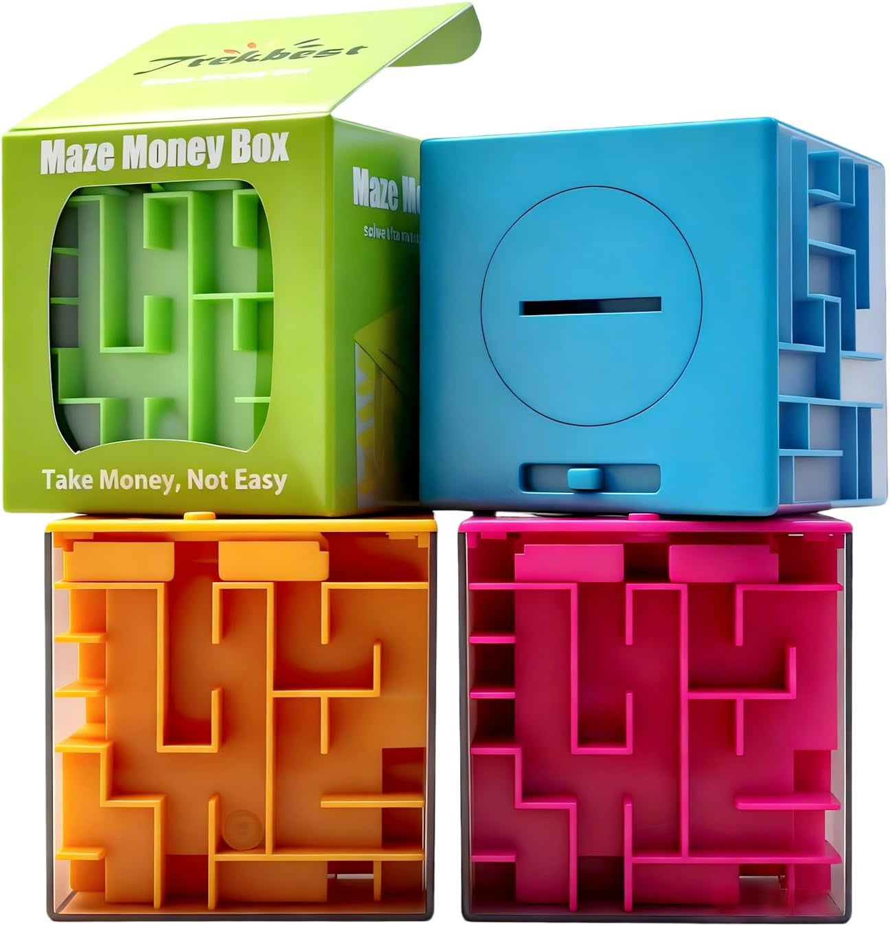4-Pack  Money Maze Puzzle Boxes - Fun and Educational Brain Teasers for Kids and Adults for Holidays, Birthdays