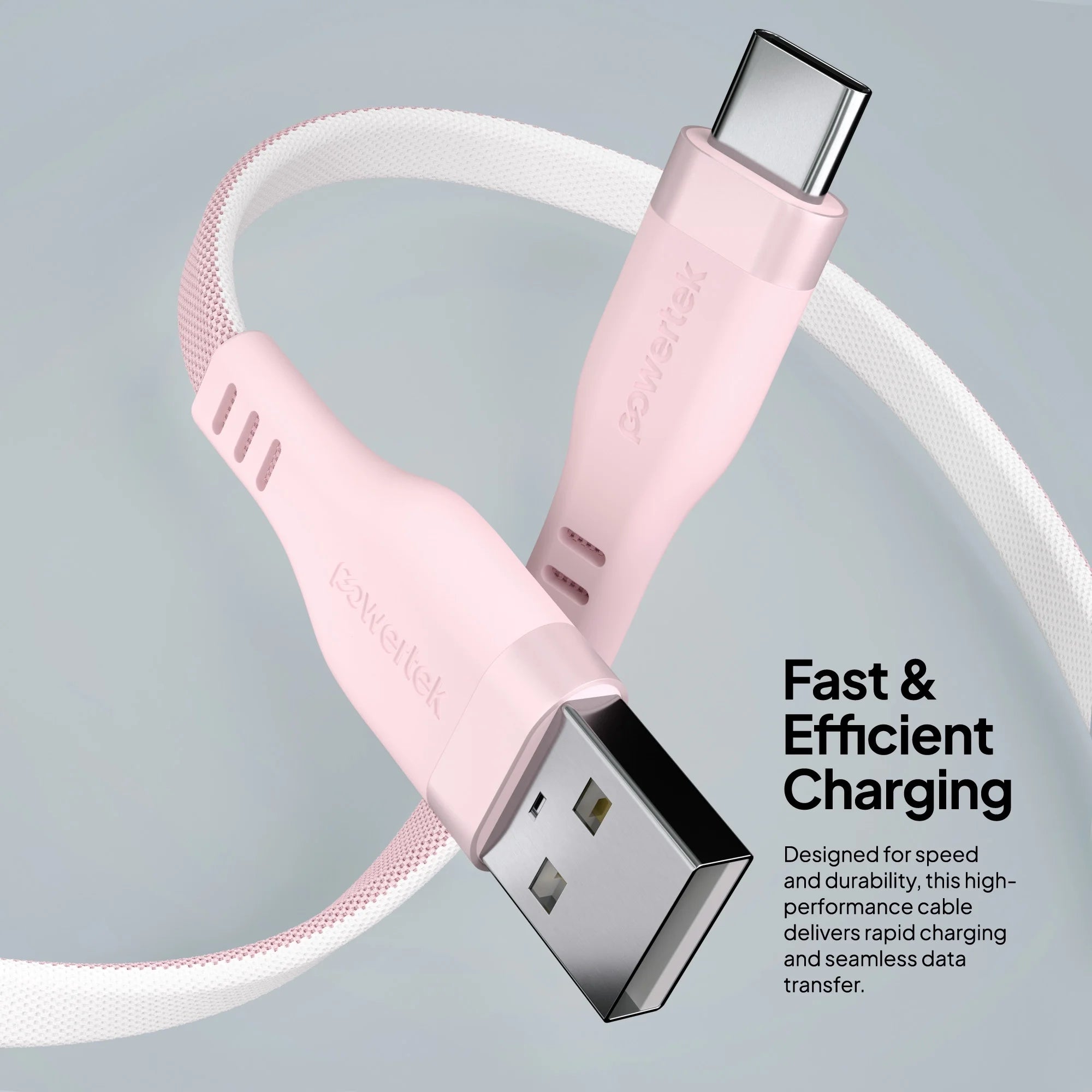 Powertek USB-A to USB-C Two-Tone Pastel Fast Charge Cable, 6 Ft, Pink