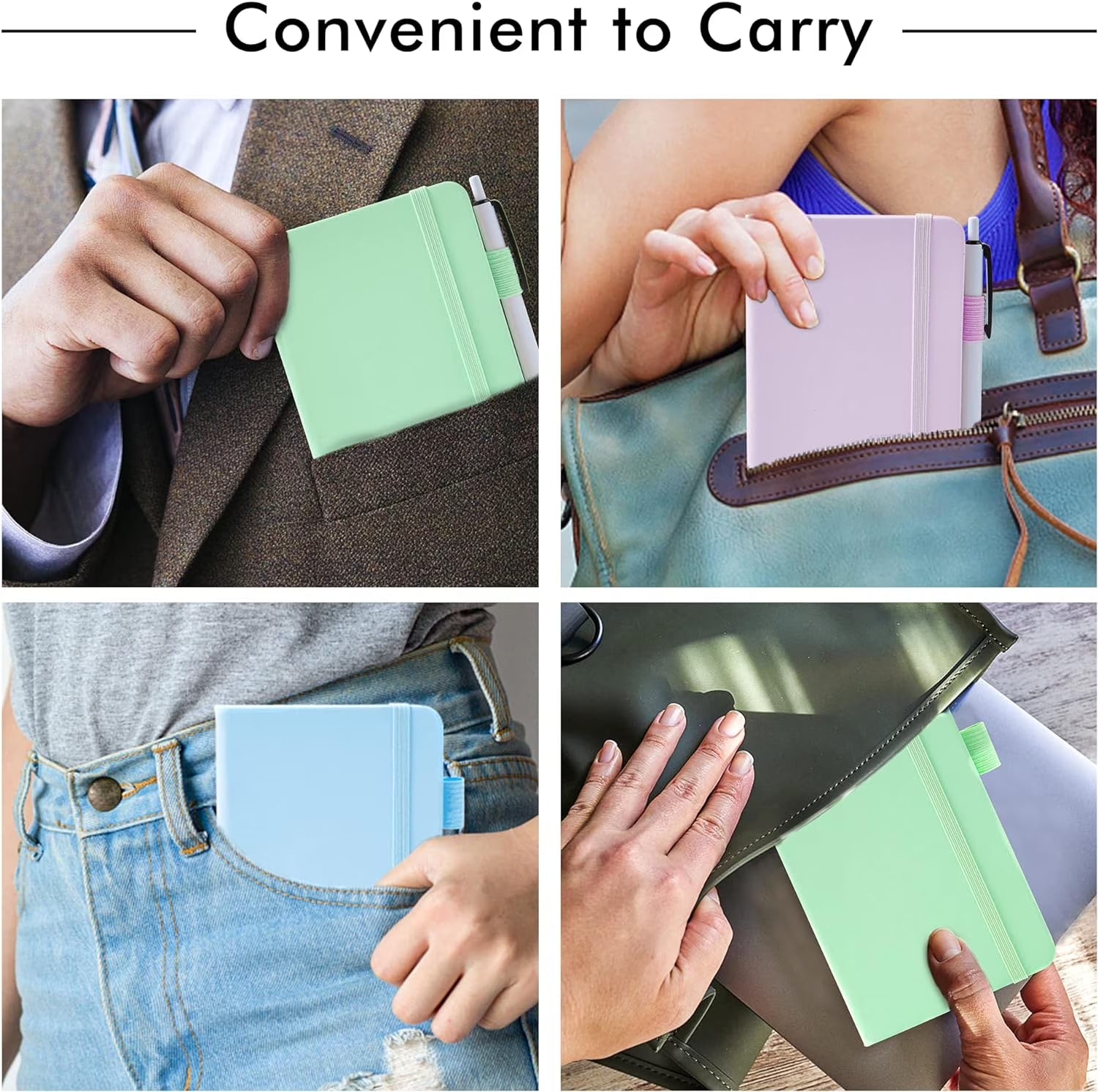 3 Pack Pocket Small Notebook Journals, Mini Cute Hardcover College Ruled Notepad Women Office Supplies, with 3 Black Pens, 3.5”X 5.5”, A6, Pastel Colors, Light Blue, Light Purple, Light Green