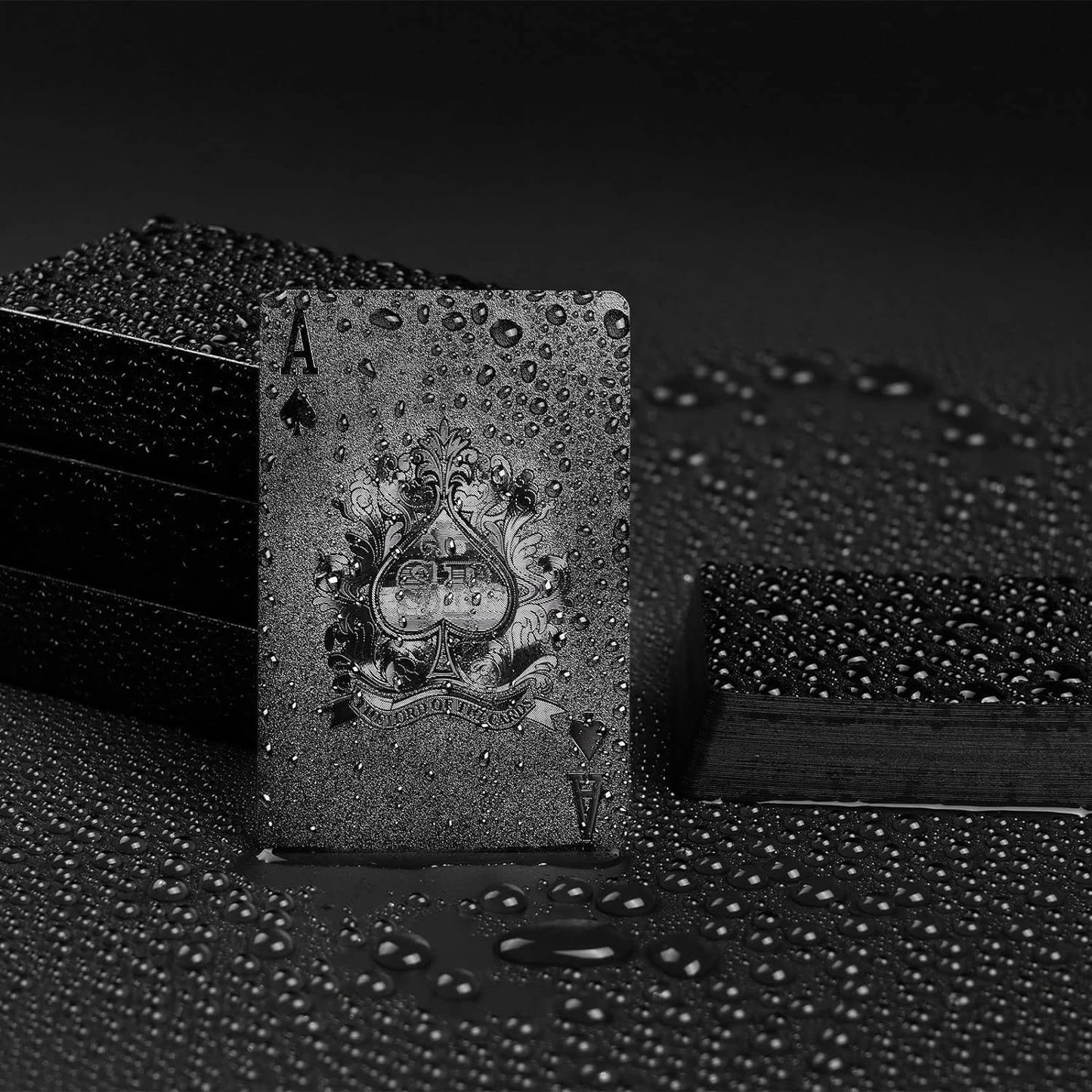Cool Black Foil Poker Playing Cards, Waterproof Deck of Cards with Gift Box, Use for Party and Game