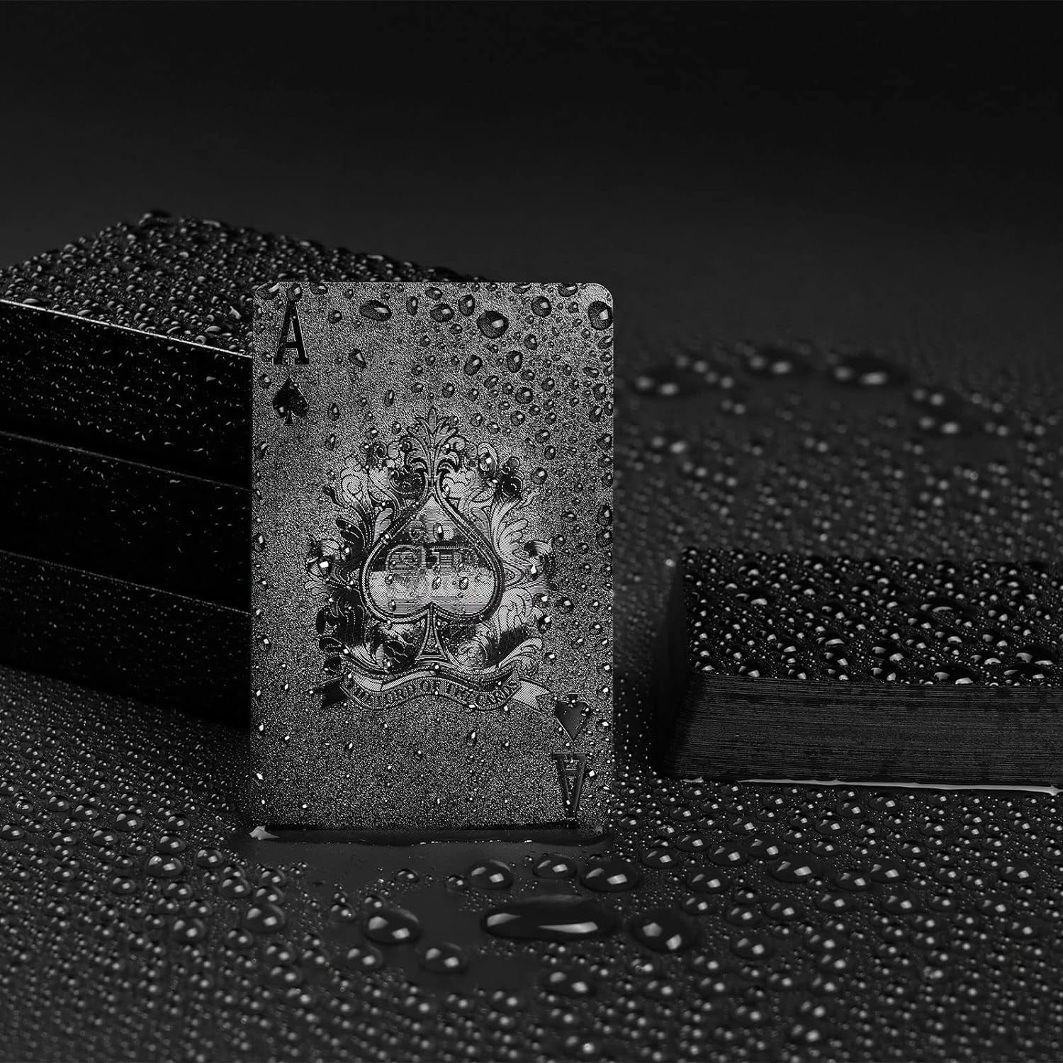 Cool Black Foil Poker Playing Cards, Waterproof Deck of Cards with Gift Box, Use for Party and Game