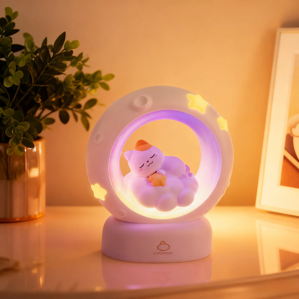LED Moon Night Light Cute Animal Cartoon Rabbit Lamps USB Rechargeable Warm Bedroom Decoration Sleeping Lights