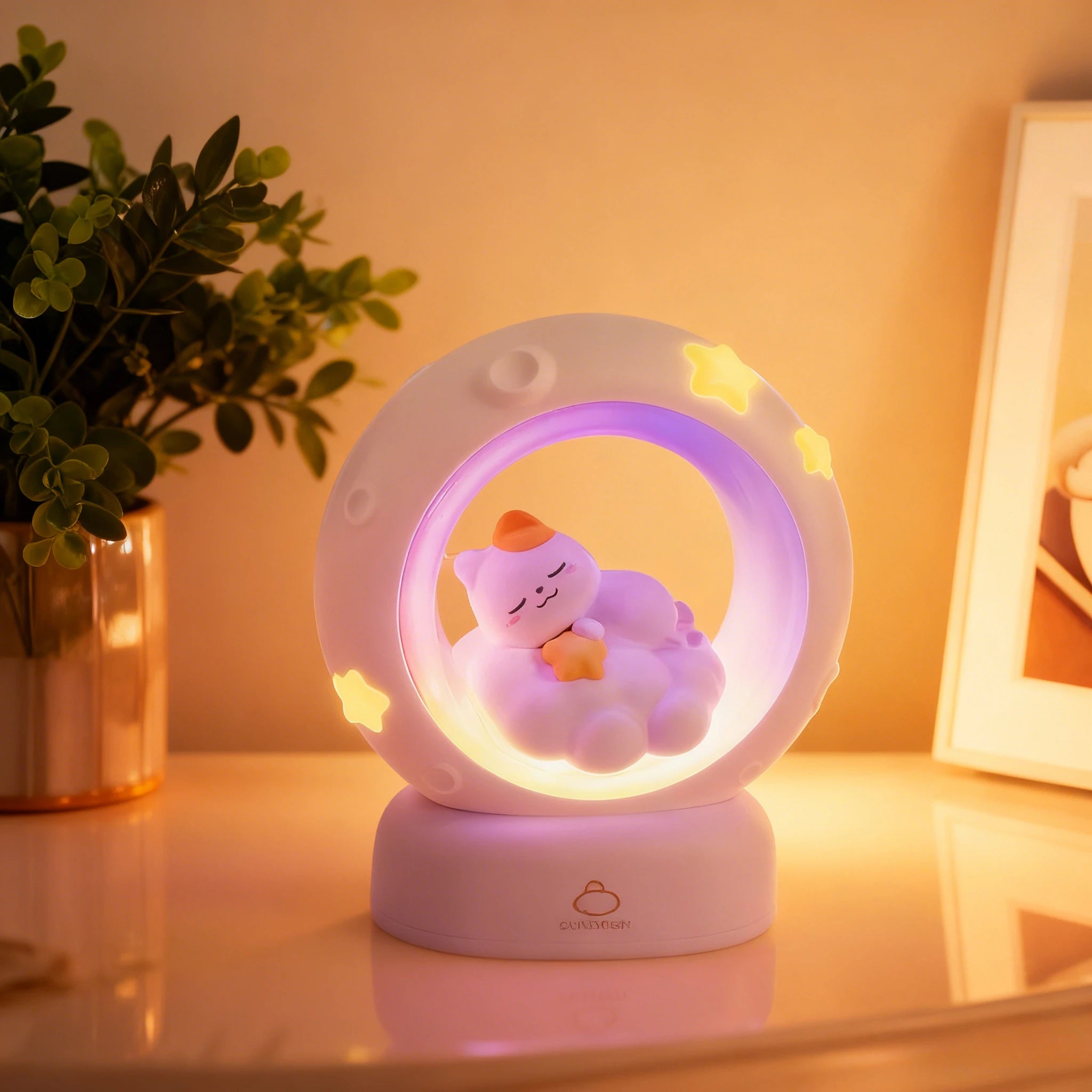 LED Moon Night Light Cute Animal Cartoon Rabbit Lamps USB Rechargeable Warm Bedroom Decoration Sleeping Lights