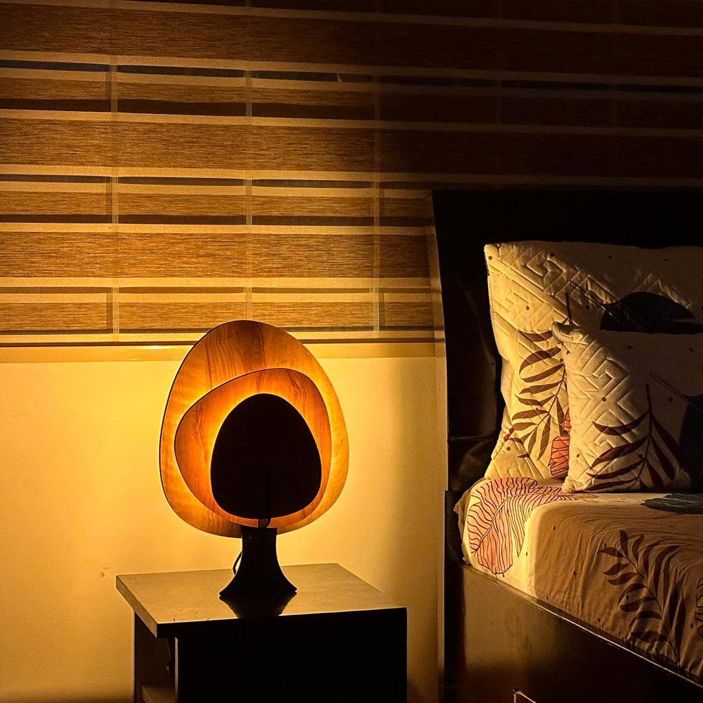 Table Lamp for Bedroom - Wooden Lamps for Living Room, Hand Made Bedside Lamps for Nightstand with E12 Socket