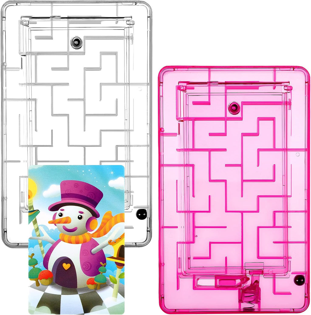 2-Piece Maze Puzzle Present Box - Plastic Card Holder, Intellectual Pinball Machine Game - Fun & Challenging for Teens & Adults (Clear, Pink)