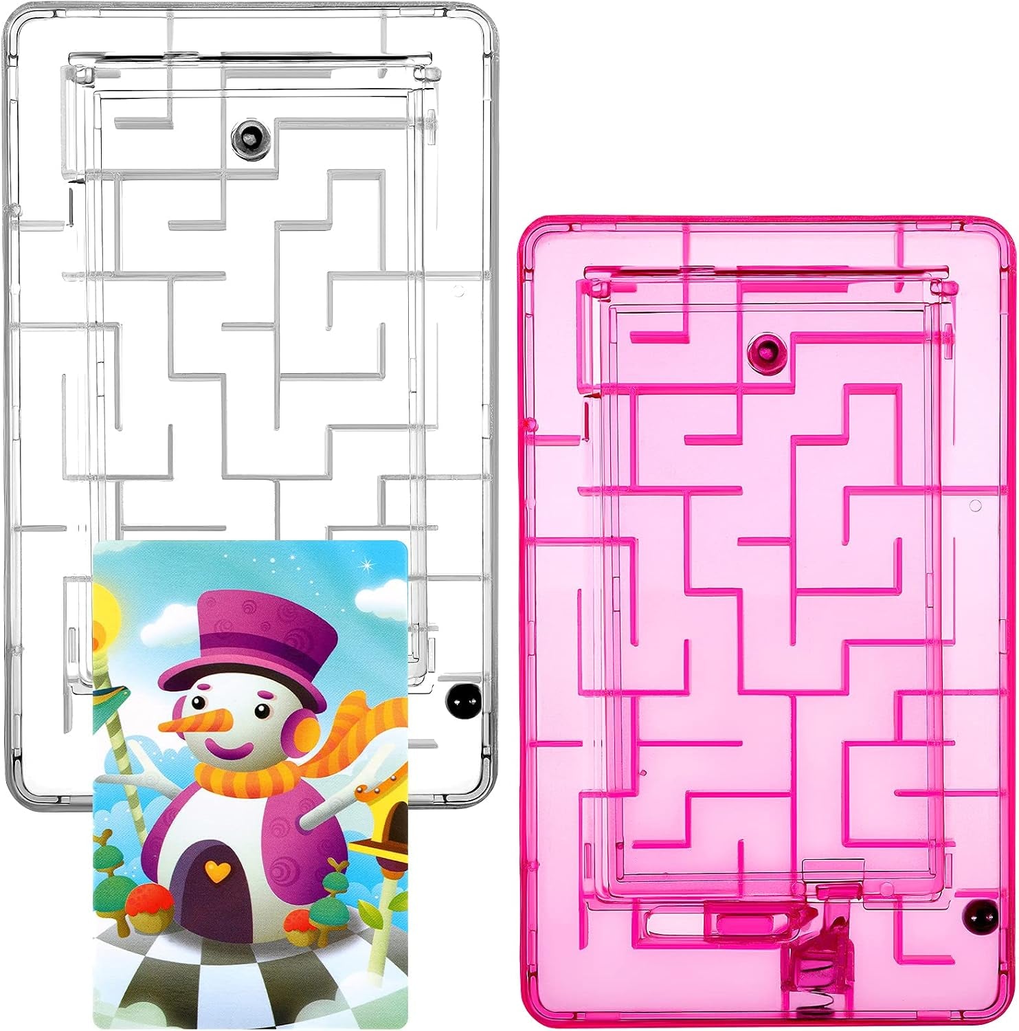 2-Piece Maze Puzzle Present Box - Plastic Card Holder, Intellectual Pinball Machine Game - Fun & Challenging for Teens & Adults (Clear, Pink)