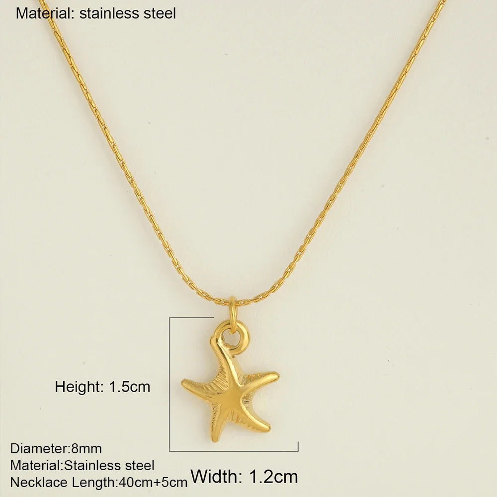 Ocean Series Golden Choker Stainless Steel Pendant Necklace for Women Shell Starfish Pendants Women'S Chunky Jewelry Accessories