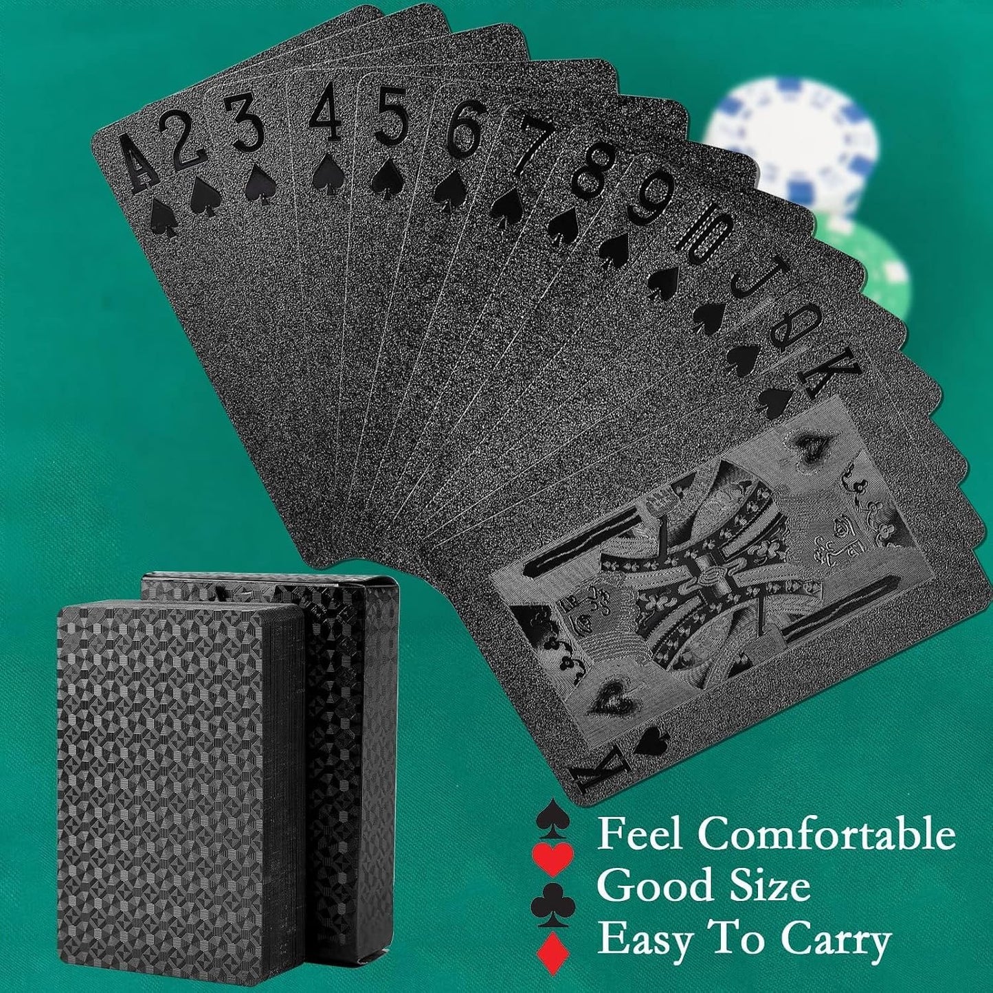 Cool Black Foil Poker Playing Cards, Waterproof Deck of Cards with Gift Box, Use for Party and Game