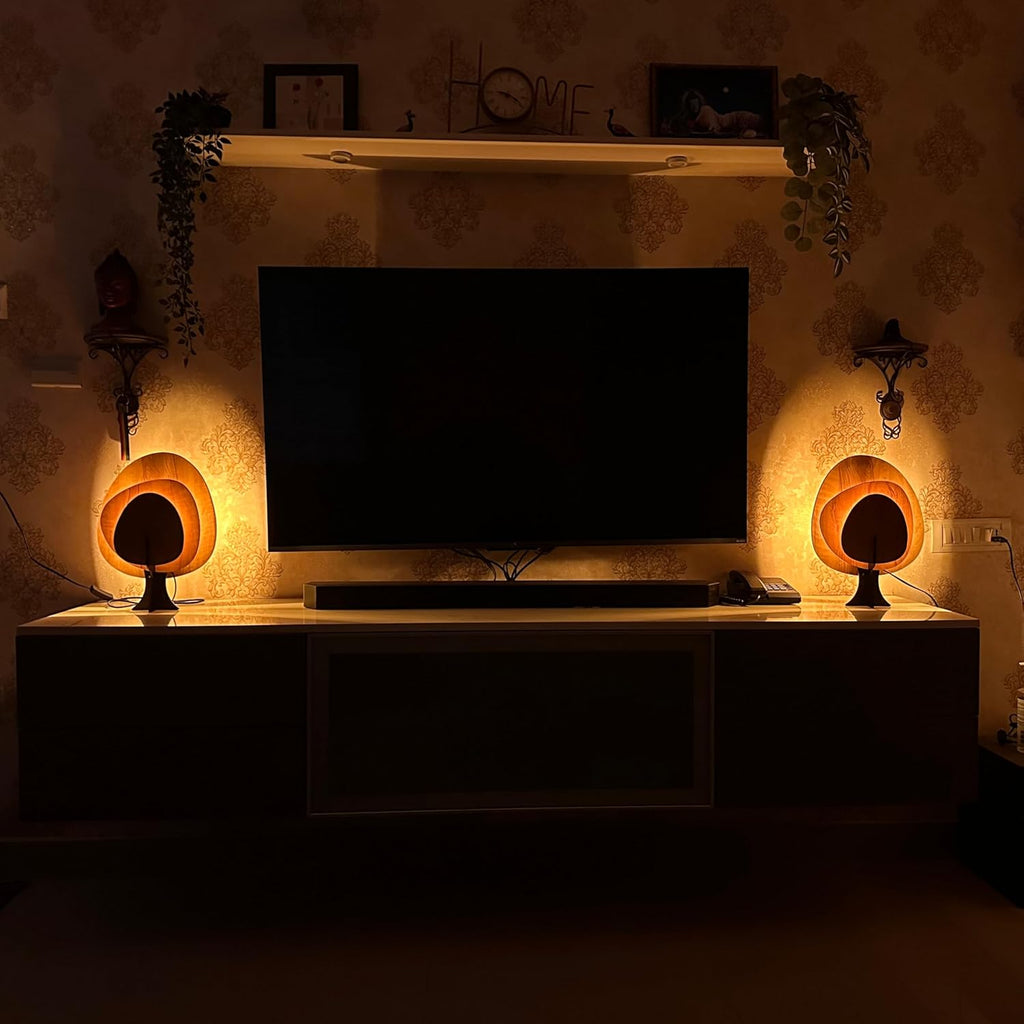 Table Lamp for Bedroom - Wooden Lamps for Living Room, Hand Made Bedside Lamps for Nightstand with E12 Socket