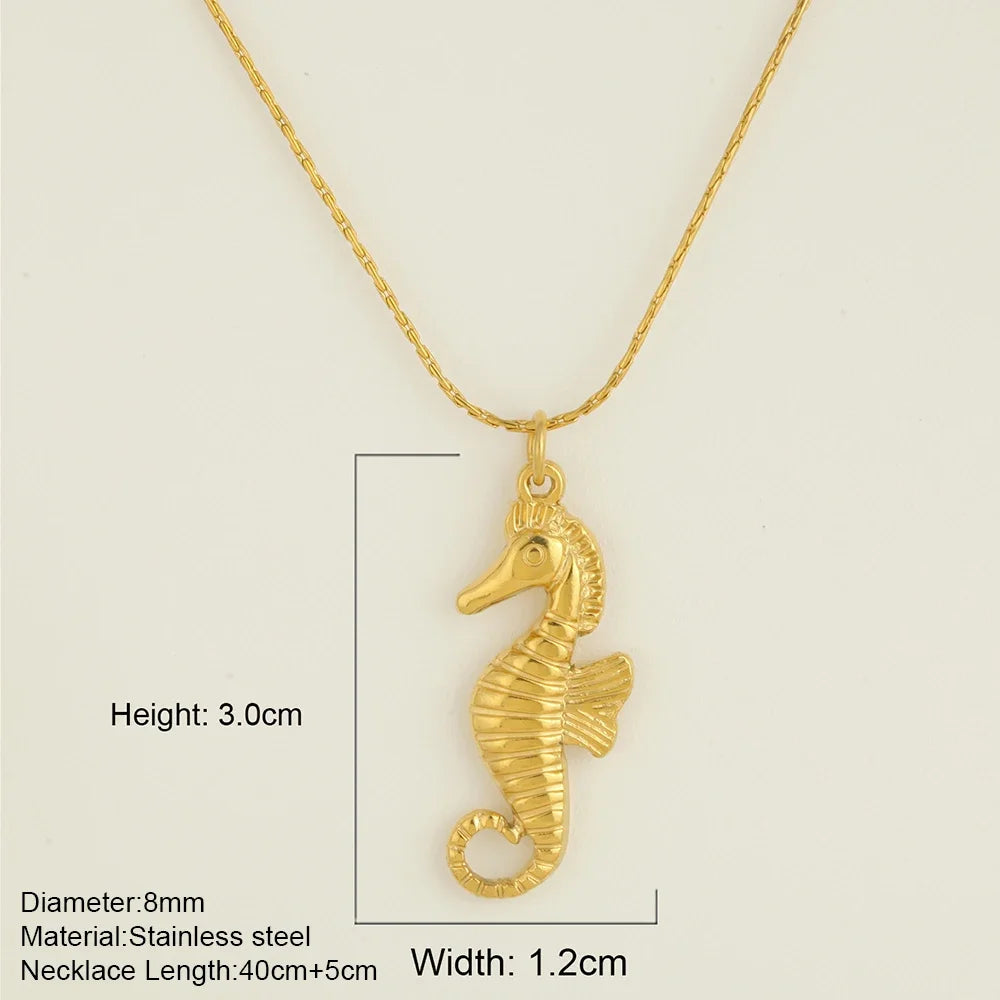Ocean Series Golden Choker Stainless Steel Pendant Necklace for Women Shell Starfish Pendants Women'S Chunky Jewelry Accessories