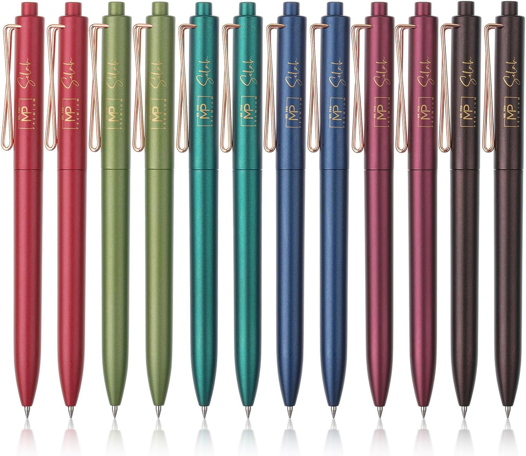 - Retractable Gel Pens, 12 Pack, Black Ink | Metallic Dark Vintage Barrels, Fine Point 0.5 Mm, Fast Dry, Smooth Writing, Cute Pens for Drawing