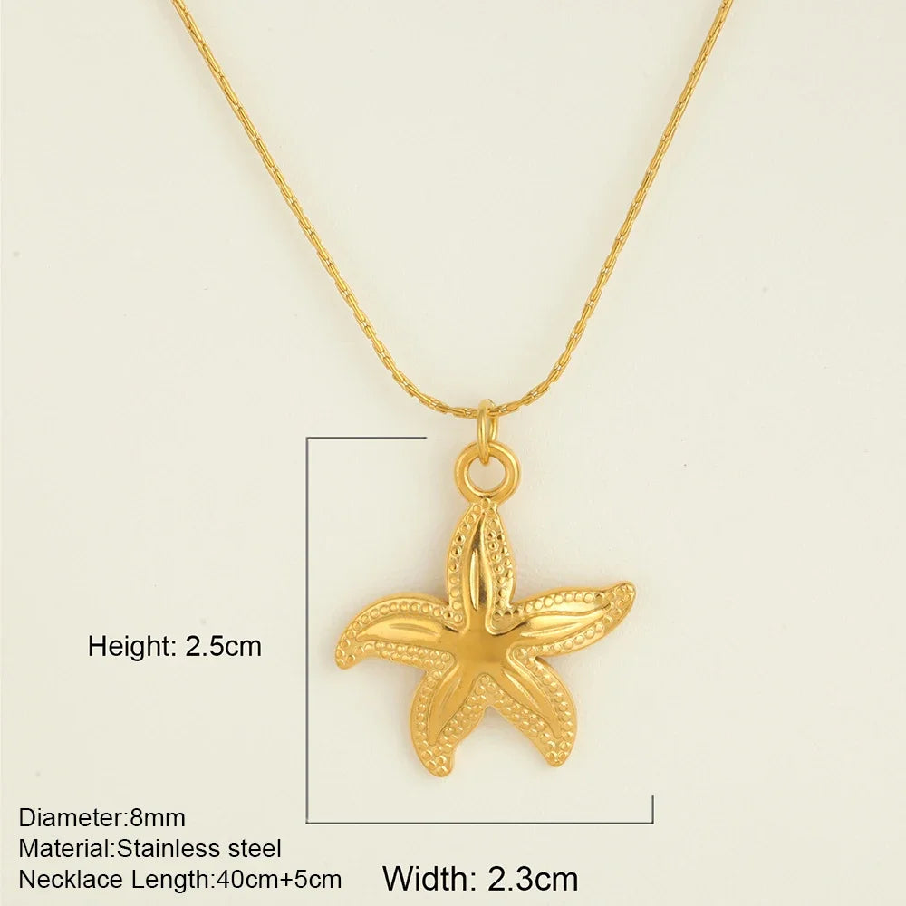 Ocean Series Golden Choker Stainless Steel Pendant Necklace for Women Shell Starfish Pendants Women'S Chunky Jewelry Accessories