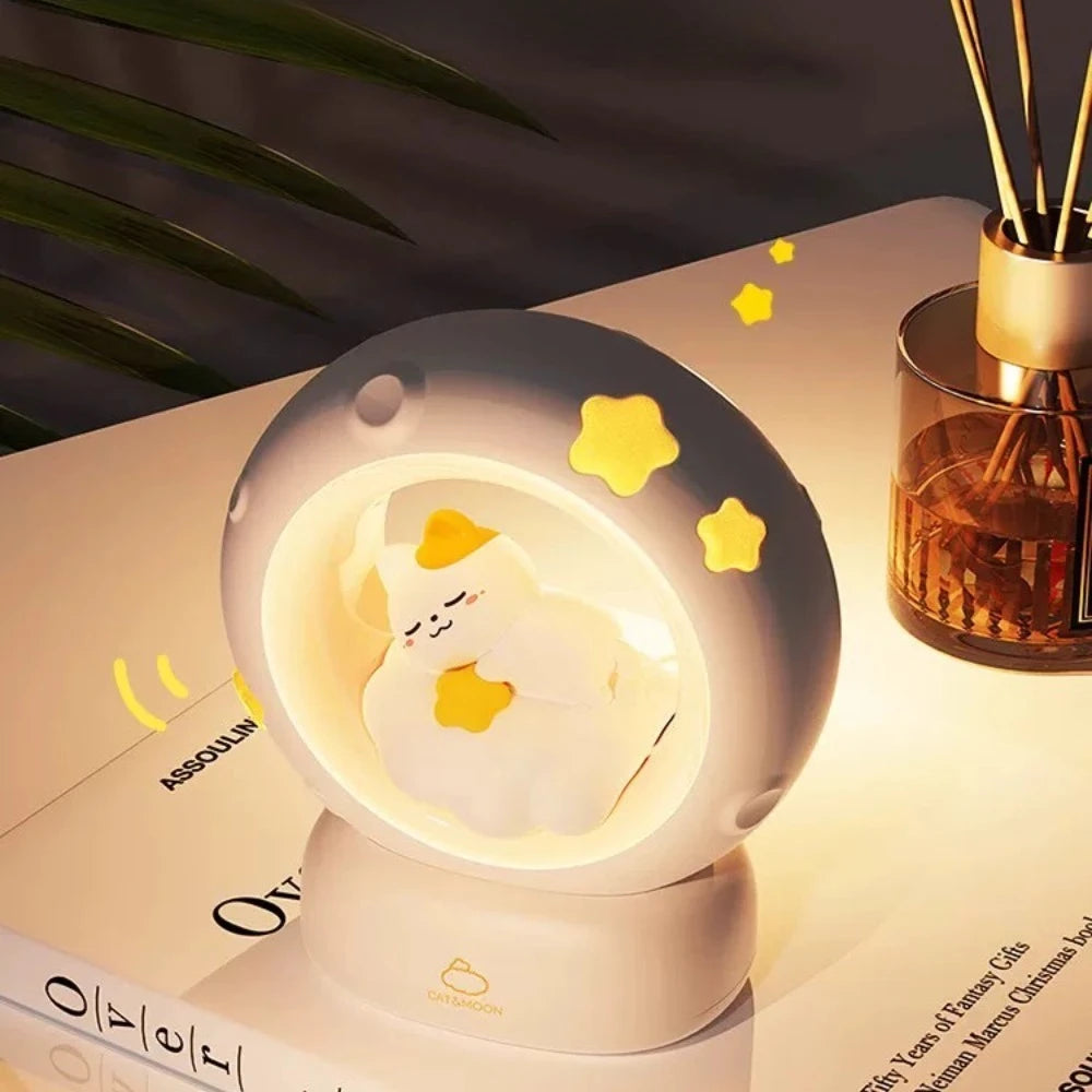 LED Moon Night Light Cute Animal Cartoon Rabbit Lamps USB Rechargeable Warm Bedroom Decoration Sleeping Lights