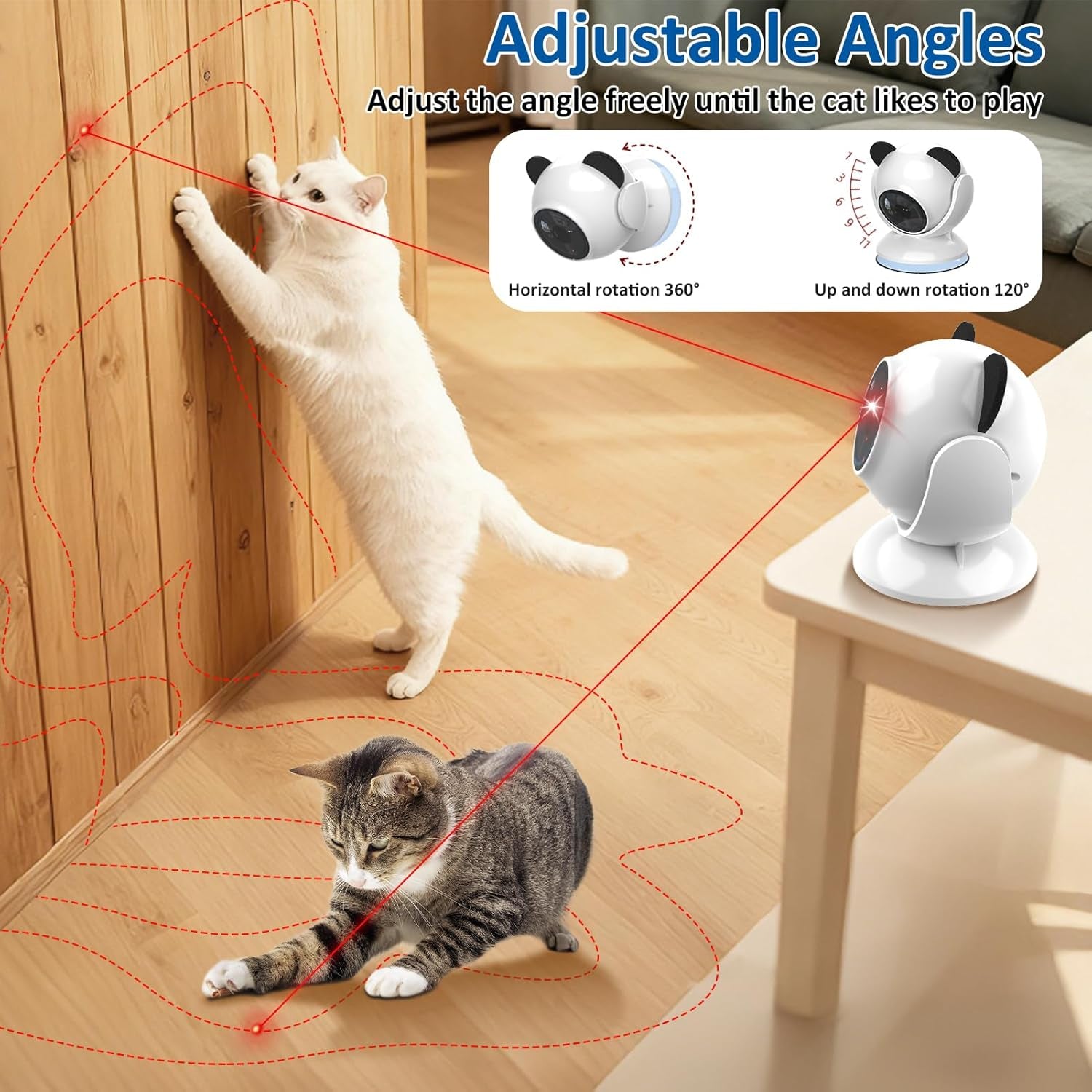 Laser Cat Toys for Indoor Cats, Automatic Cat Laser Toy with Random Trajectory, Suction Cup Design, Run Quiet, USB Rechargeable