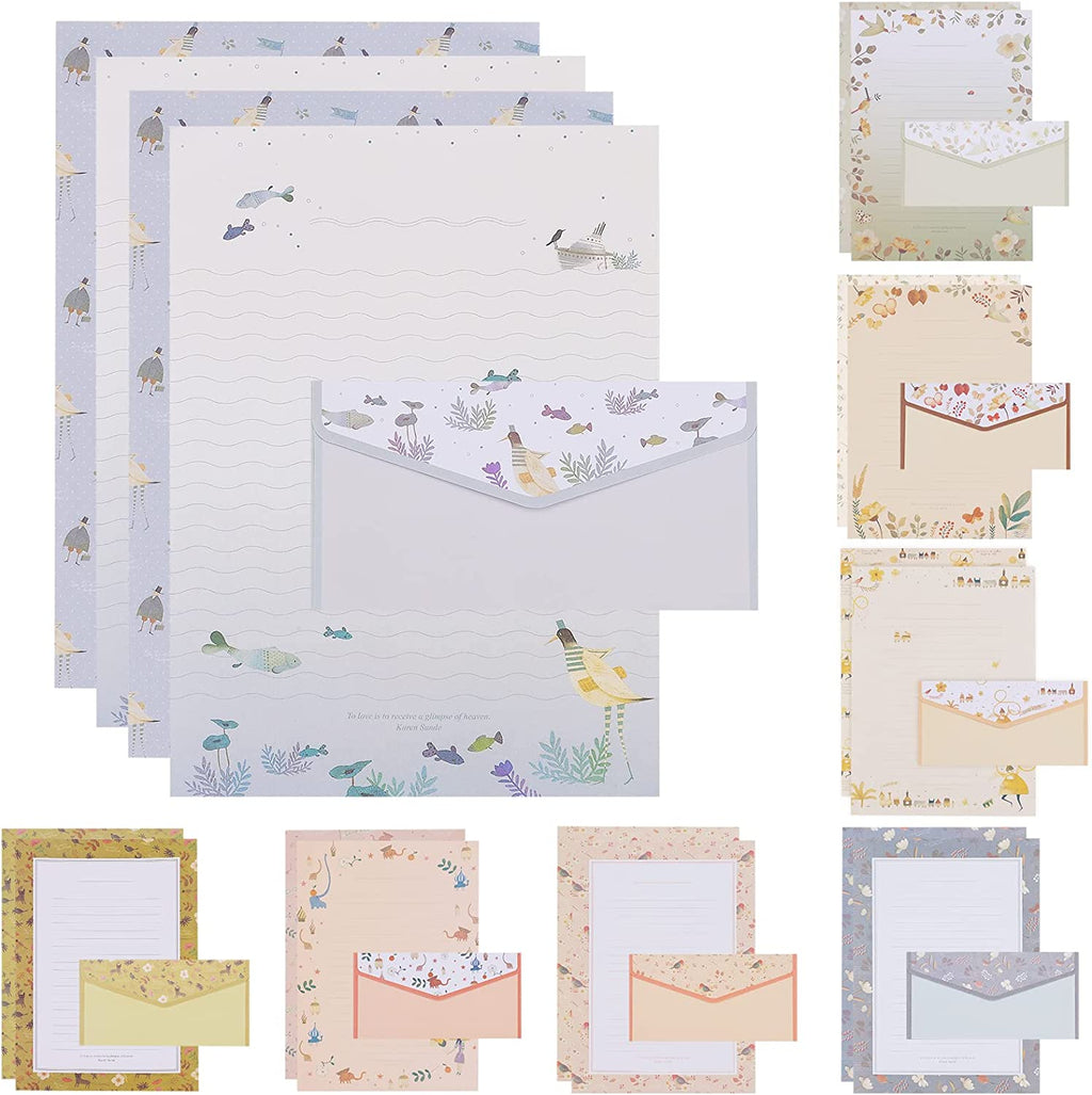 72Pcs Stationery Paper and Envelopes Set Contain 48Pcs Letter Paper 24Pcs Envelopes Double Sided Floral Design Lined Stationary Set for Writing Letters Poem Office School Supplies
