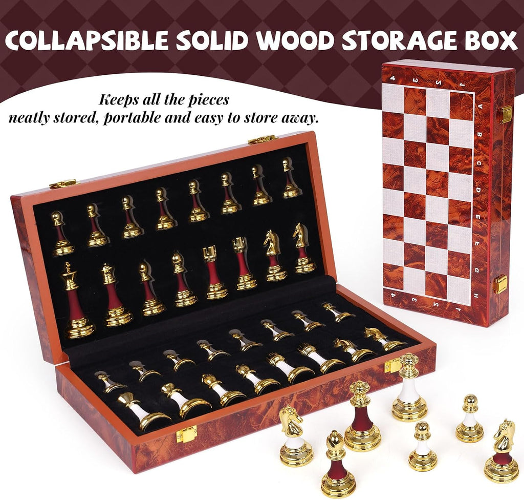 15 Inch Chess Set with Weighted Acrylic Chess Pieces – Tournament Size 3.5” King – Elegant Folding Chess Board for Adults and Kids, Professional Family Chess Board Game Set for Home, Office & Gift