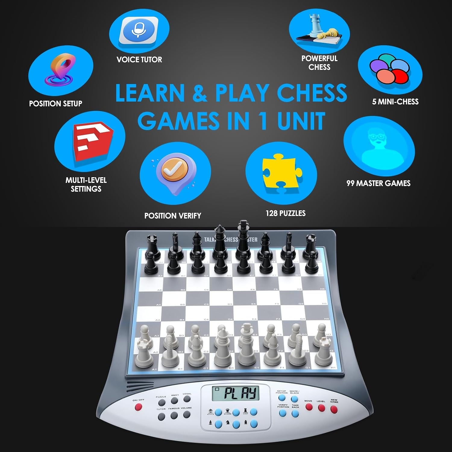 Electronic Chess Set with Voice Teaching System, Magnetic Computer Chess Game, Great Partner for Beginners & Improving Players, Electronic Chess Board Grows Your Chess Skills