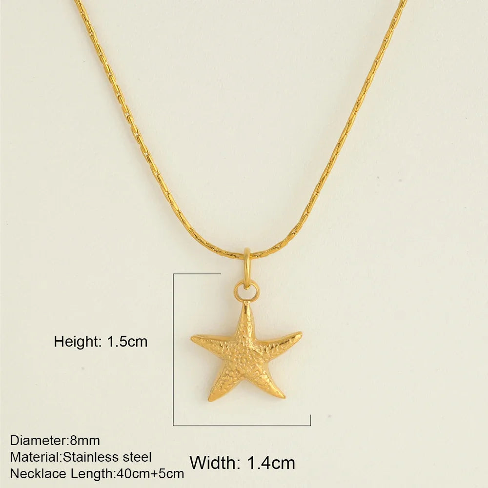 Ocean Series Golden Choker Stainless Steel Pendant Necklace for Women Shell Starfish Pendants Women'S Chunky Jewelry Accessories
