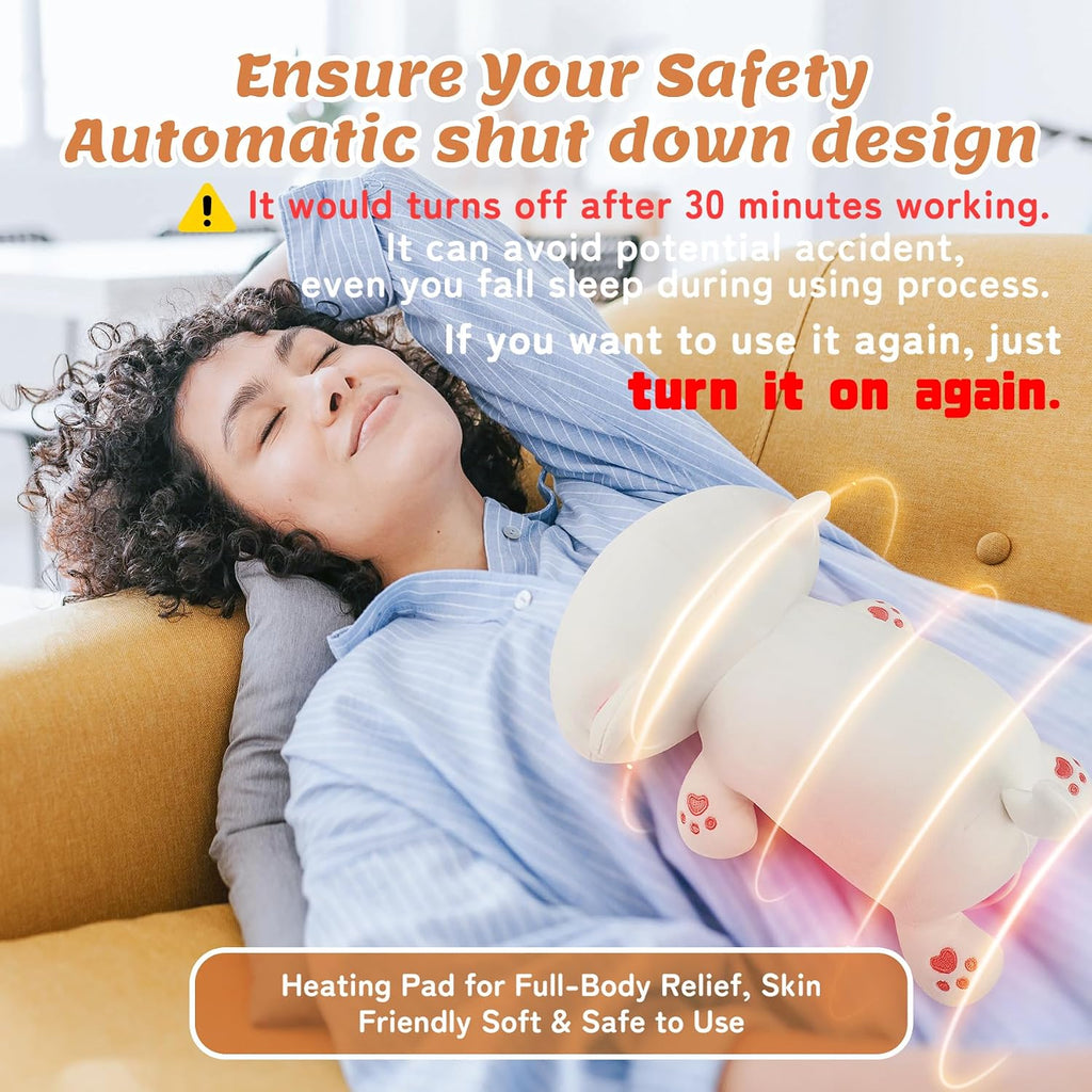 Electric Heating Pad for Period Cramps, Cuddly Soft 14" White Cat Plush with a Hot Soft Belly USB Powered, Heating Pad Neck Shoulder Pain Relief, Gift for Women Daughter Wife