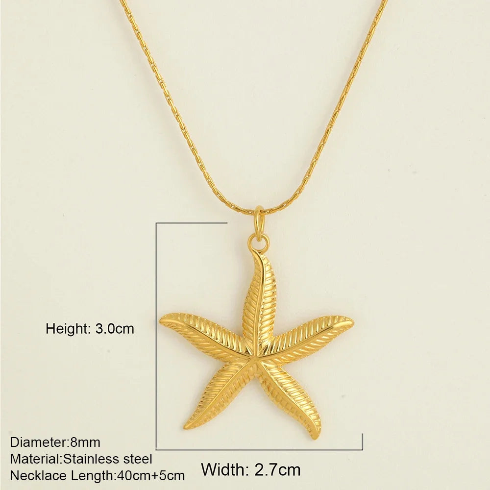 Ocean Series Golden Choker Stainless Steel Pendant Necklace for Women Shell Starfish Pendants Women'S Chunky Jewelry Accessories