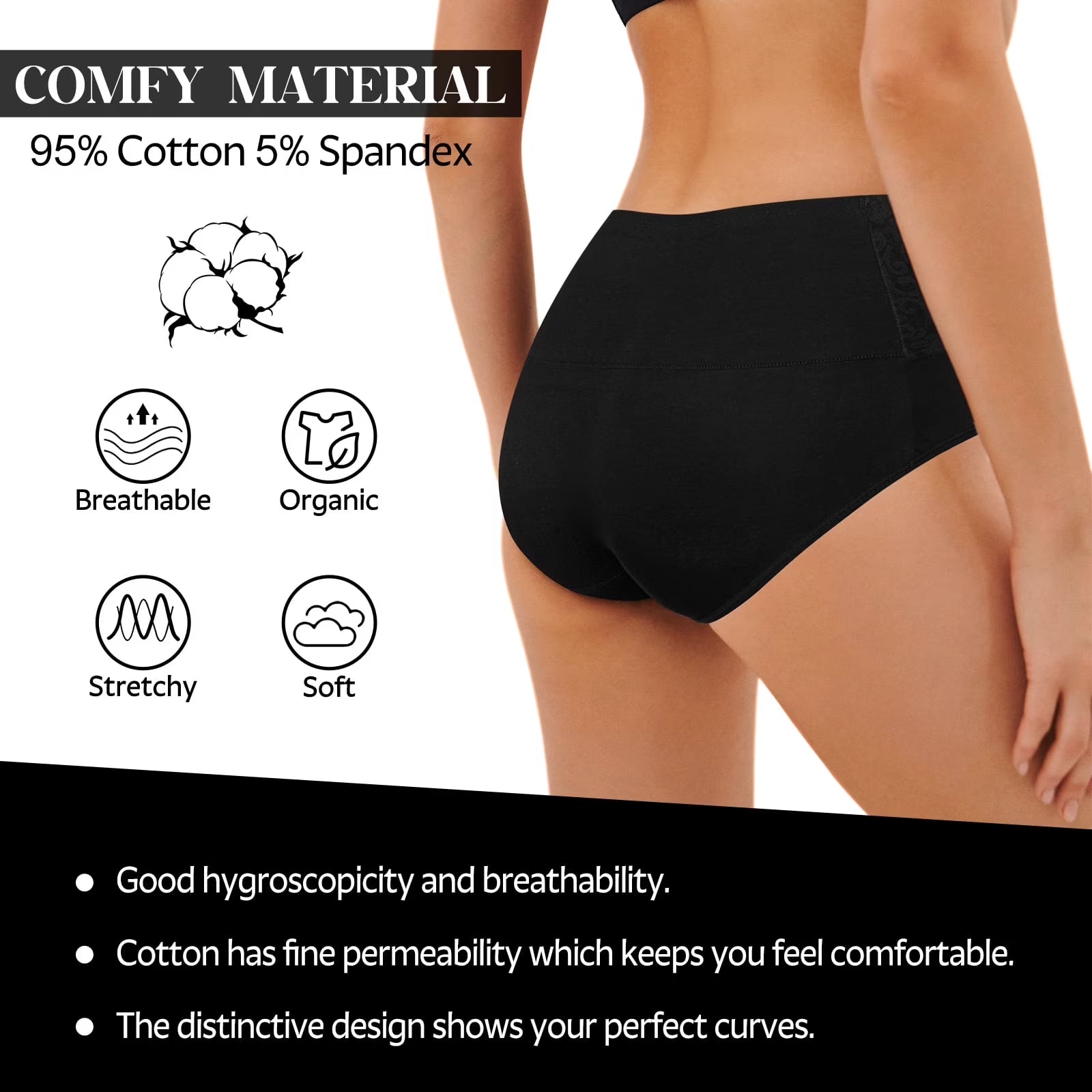 7 Pack Cotton Underwear for Women High Waisted Full Coverage Womens Panties Stretch Soft Ladies Underwear, S-2XL
