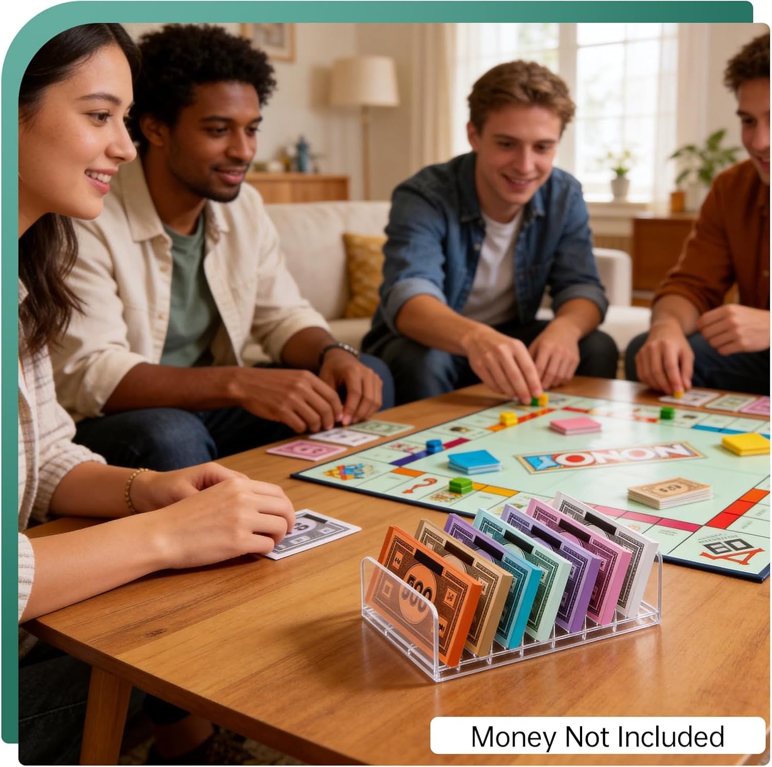 Money Tray Compatible with Monopoly-7 Slots,Clear Acrylic Money Organizer, Banker Tray Compatible with Monopoly Accessories(2Pack,Trays Only)