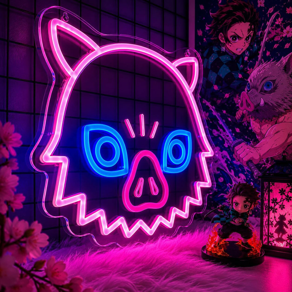 Anime Neon Sign for Wall Decor, 14.1 X 11.8 Inches, Demon LED Lights with USB Powered, Dimmable LED Neon Light for Bedroom, Game Room, Otaku Decor