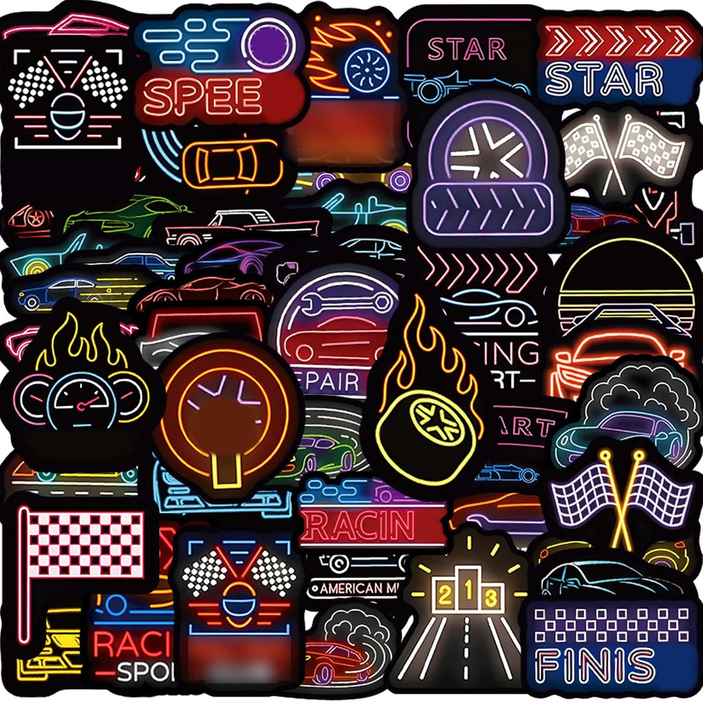 Neon Car Stickers for Racing Fans Boys Water Bottles 50 PCS Waterproof Vinyl Car Stickers Gifts