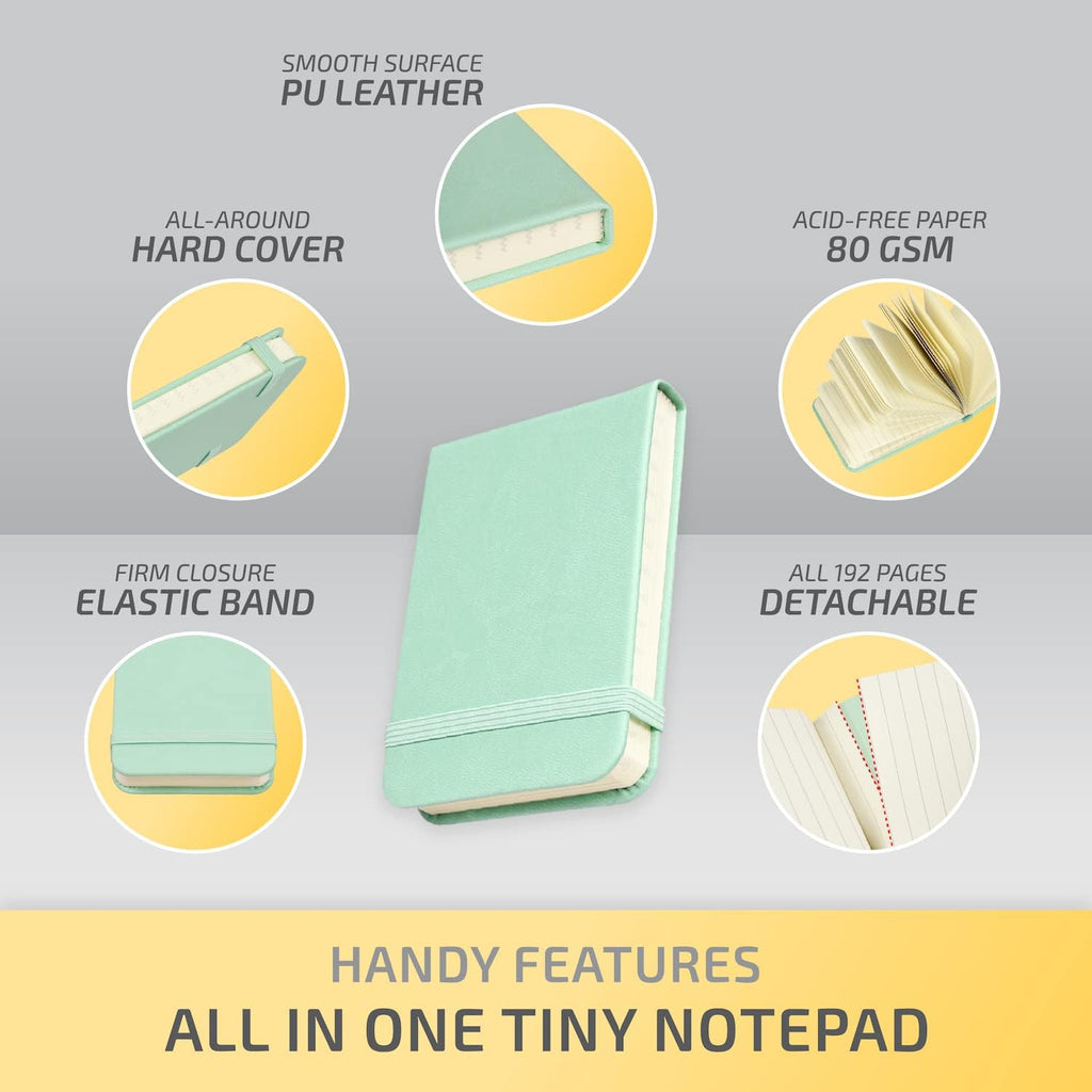 Tiny Notebook 3X4 Small Notepad Pocket Size, A7 Leather Hardcover Mini Notebook, Tear off Sheet Tiny Notepad with Elastic Band, 4 Pack Mini Pocket Notebook for Nurse Reporter (Black)