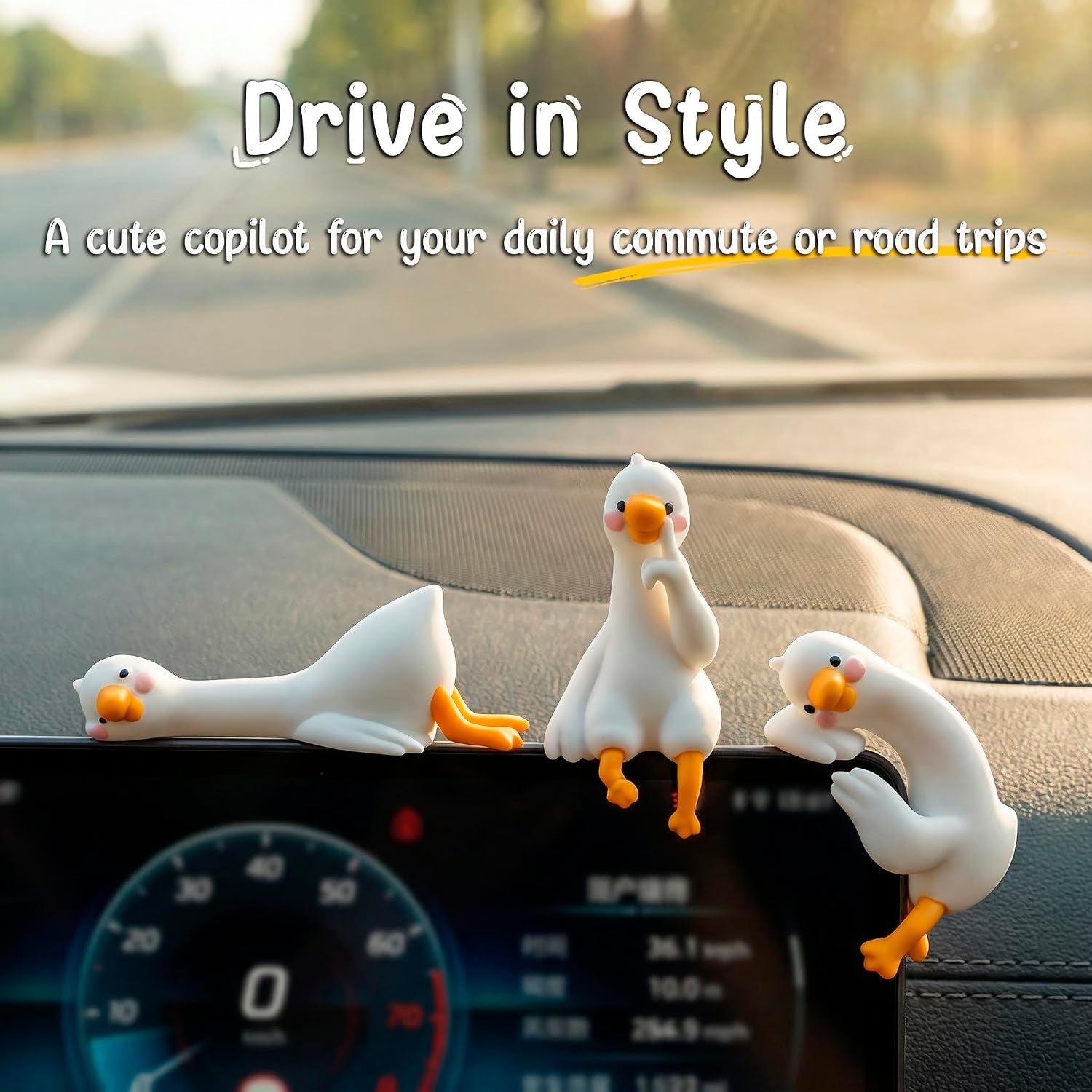3Pcs so Tired Lazy Duck Mini Desk Ornaments, Resin Goose Figurines for Computer Monitor & Car Dashboard Decor, Cute Office Accessories & Gifts, Funny Duck Statue for Home Vehicle Screen