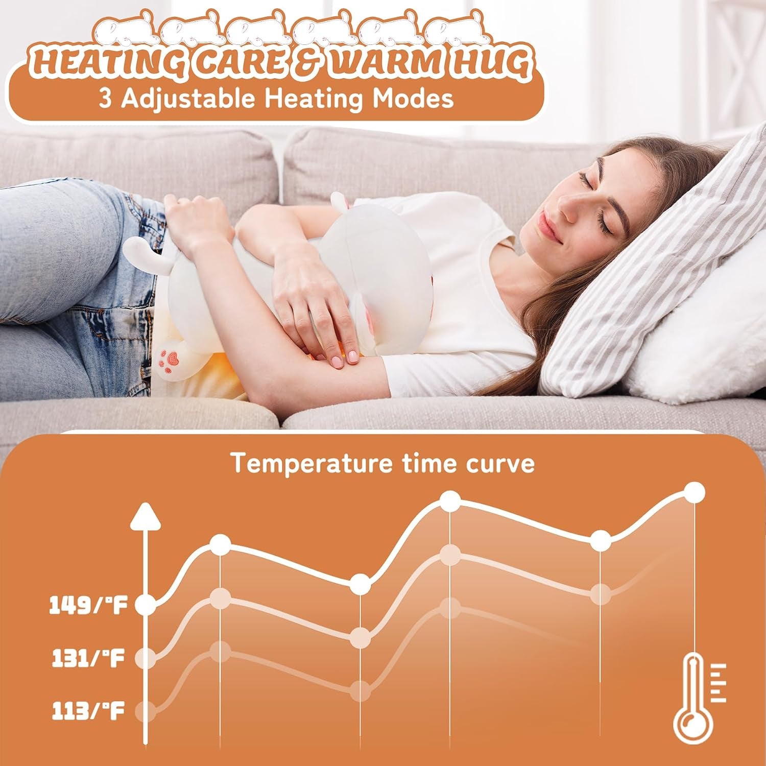 Electric Heating Pad for Period Cramps, Cuddly Soft 14" White Cat Plush with a Hot Soft Belly USB Powered, Heating Pad Neck Shoulder Pain Relief, Gift for Women Daughter Wife
